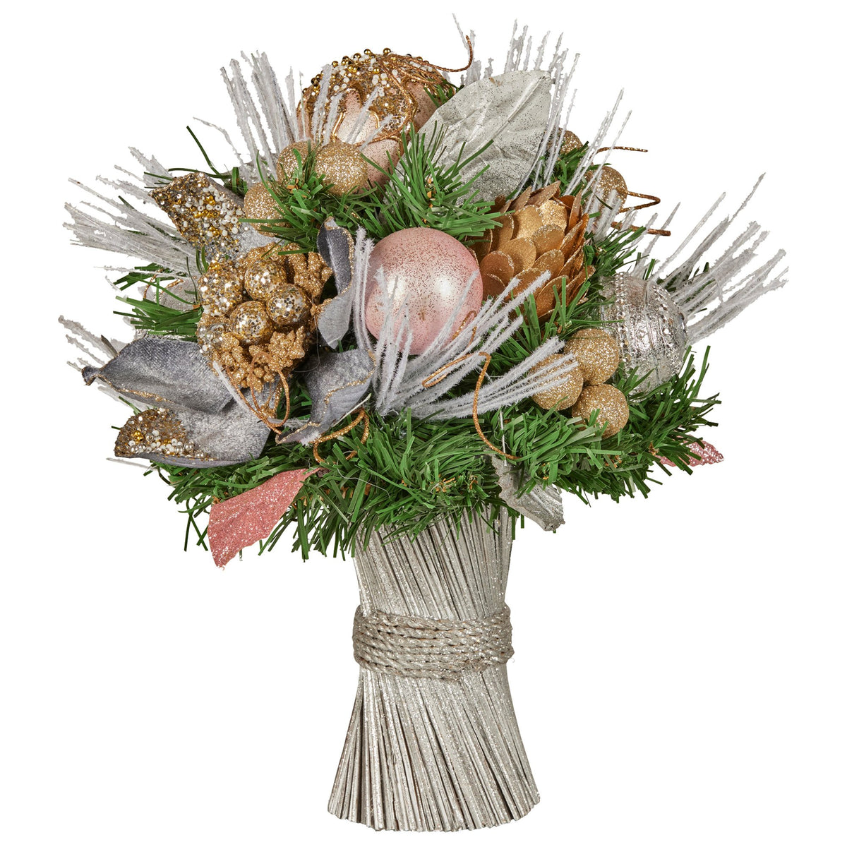 Christabelle 33cm Christmas Bouquet Pre Decorated Holiday Floral Arrangement w/Jewelled Baubles, Berries, Flowers &amp; Pine