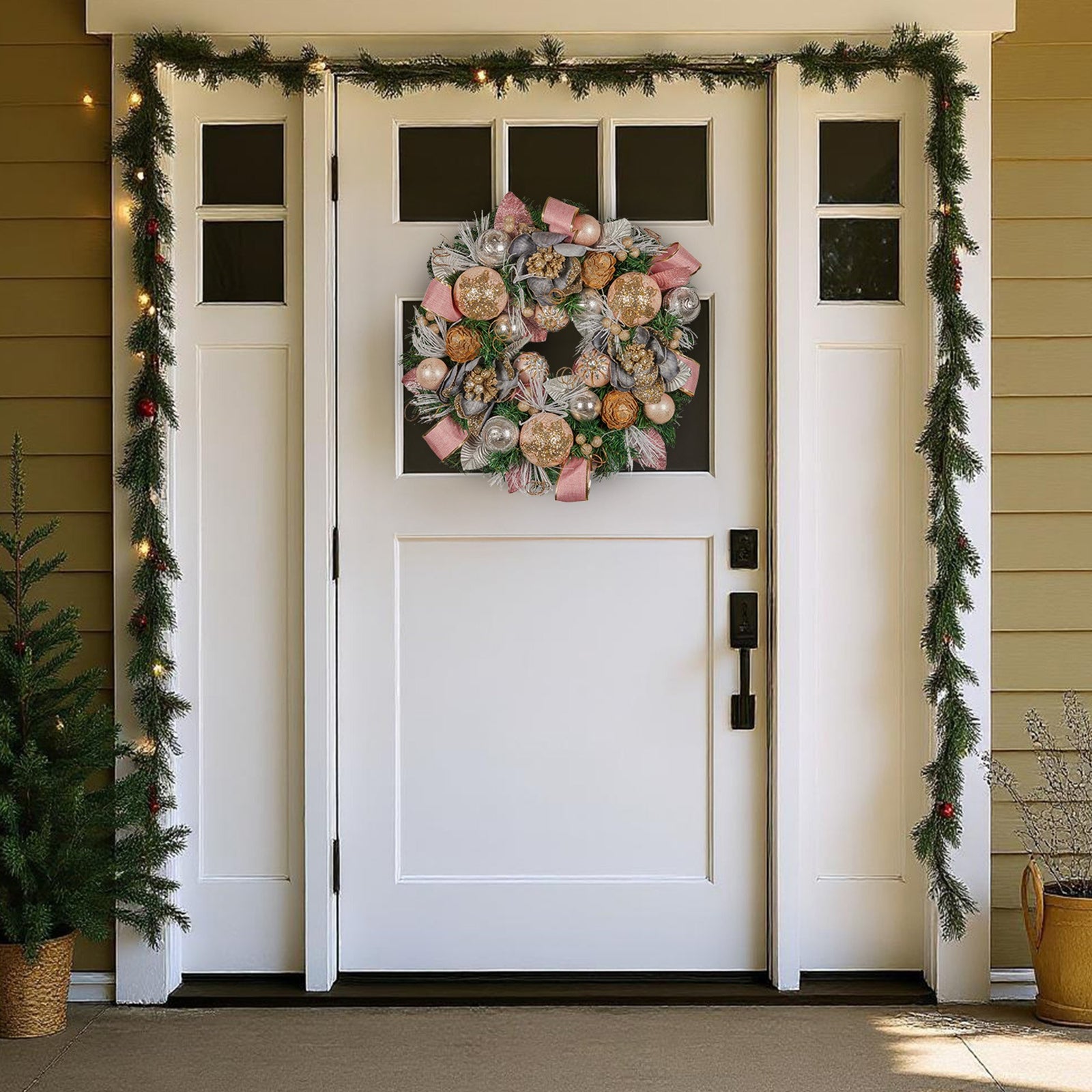 Christabelle 56cm Christmas Wreath Lush Green Holiday Door Wreath w/Jewelled Baubles, Foliage, Flowers, Pine Cones, Ribb