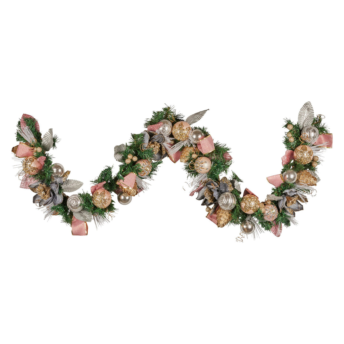 Christabelle 185cm Christmas Garland Lush Green Holiday Door Garland w/Jewelled Baubles, Flowers, Ribbon &amp; Berries