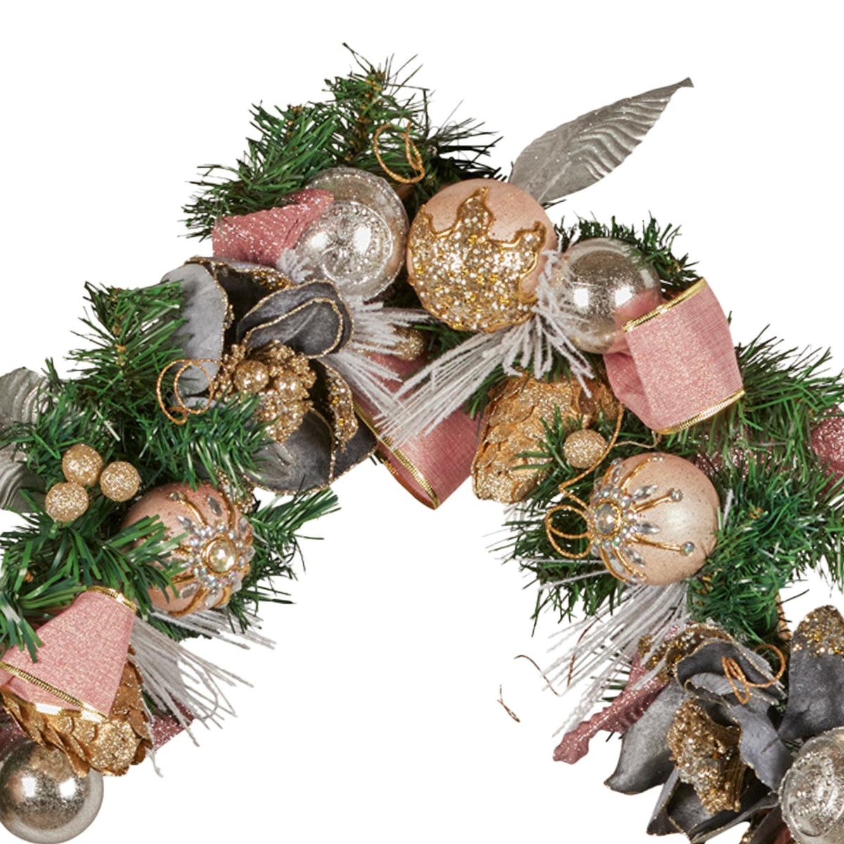 Christabelle 185cm Christmas Garland Lush Green Holiday Door Garland w/Jewelled Baubles, Flowers, Ribbon & Berries