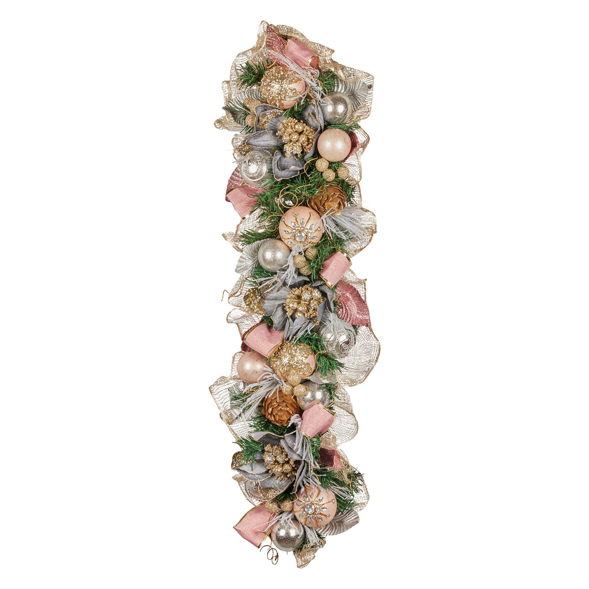 Christabelle 100cm Christmas Garland Lush Green Holiday Door Garland w/Jewelled Baubles &amp; Berries Pre Decorated Festive