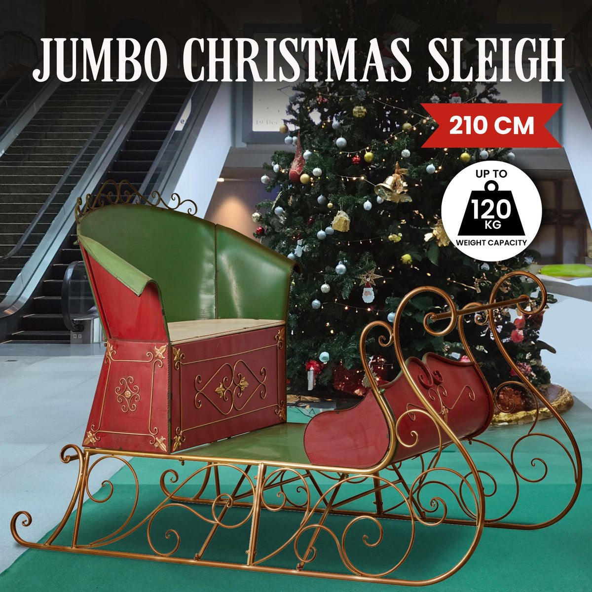 Christabelle Jumbo Life Size 210cm Rustic Christmas Sleigh Display Steel Art Christmas Decoration