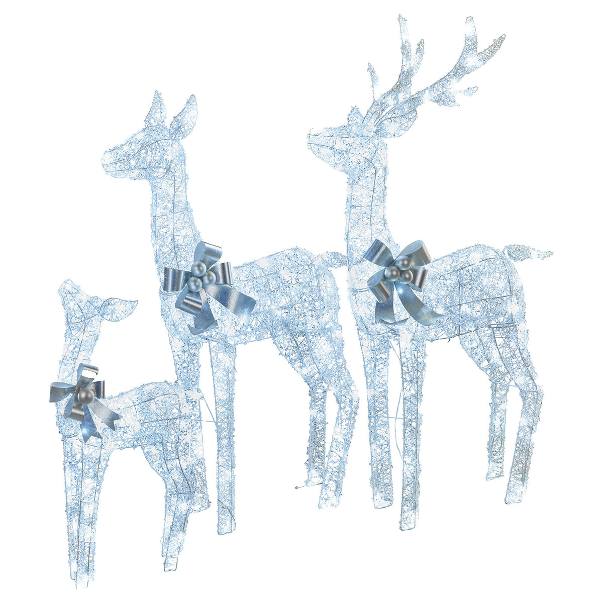 Christabelle Christmas Reindeer Display Set 3 Indoor &amp; Outdoor Decorations Acrylic Beads Cool White LED Lights Silver