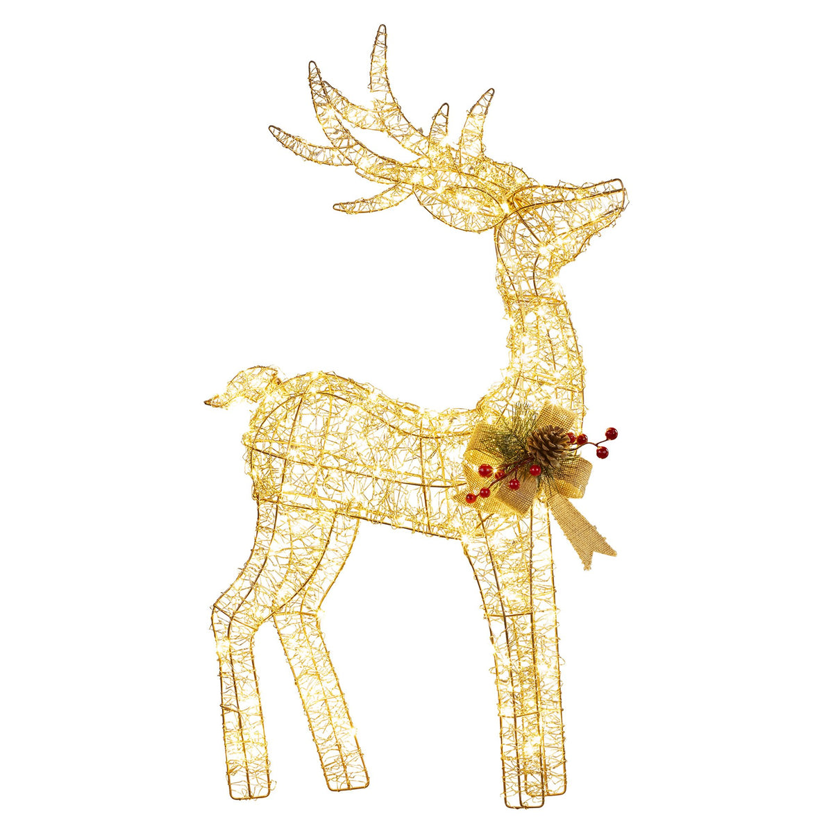 Christabelle Light Up Christmas Reindeer Display Indoor &amp; Outdoor Decoration Warm White LED Lights Gold Bow Wire Frame