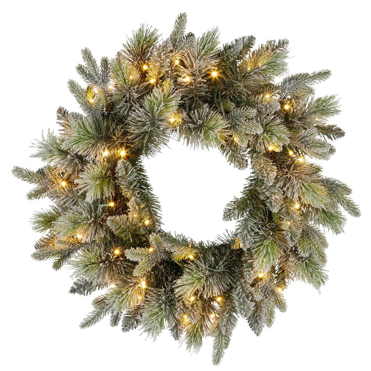 National Tree Company 61cm  Pre Lit Snowy Stamford Spruce Battery Operated Christmas Wreath w/LED Lights &amp; Timer