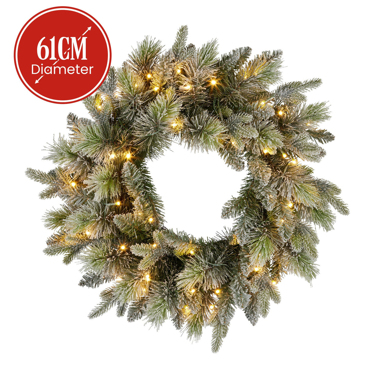 National Tree Company 61cm  Pre Lit Snowy Stamford Spruce Battery Operated Christmas Wreath w/LED Lights & Timer