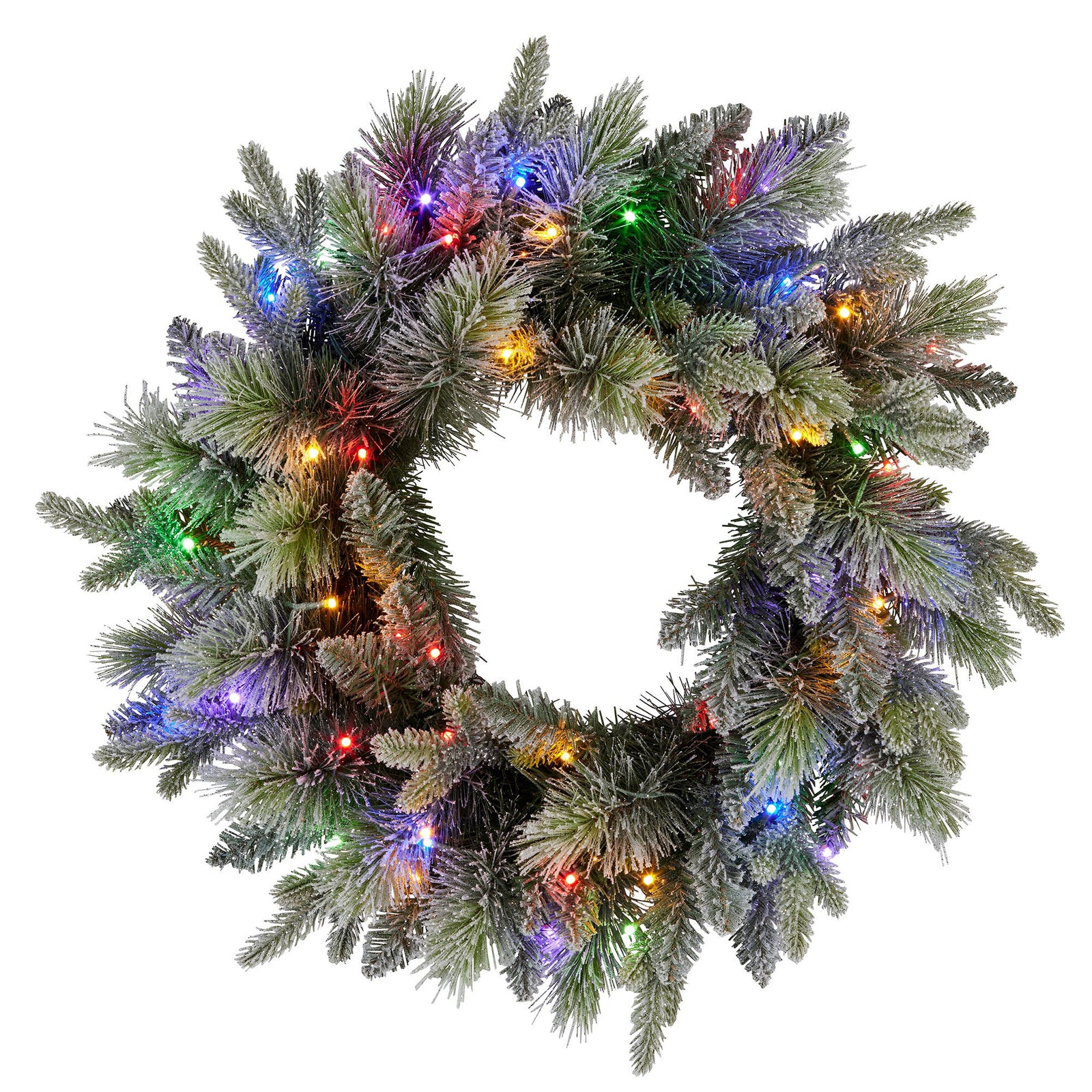 National Tree Company 61cm  Pre Lit Snowy Stamford Spruce Battery Operated Christmas Wreath w/LED Lights & Timer