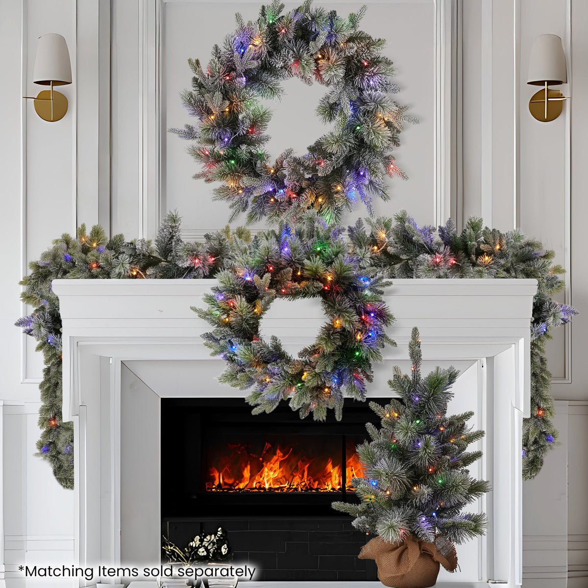 National Tree Company 76cm Pre Lit Snowy Stamford Spruce Battery Operated Christmas Wreath w/LED Lights & Timer
