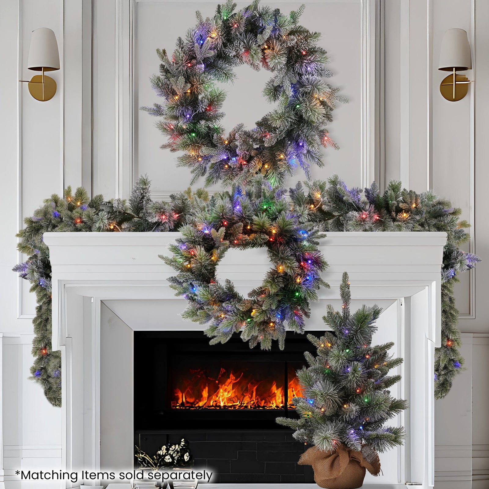 National Tree Company 76cm Pre Lit Snowy Stamford Spruce Battery Operated Christmas Wreath w/LED Lights & Timer