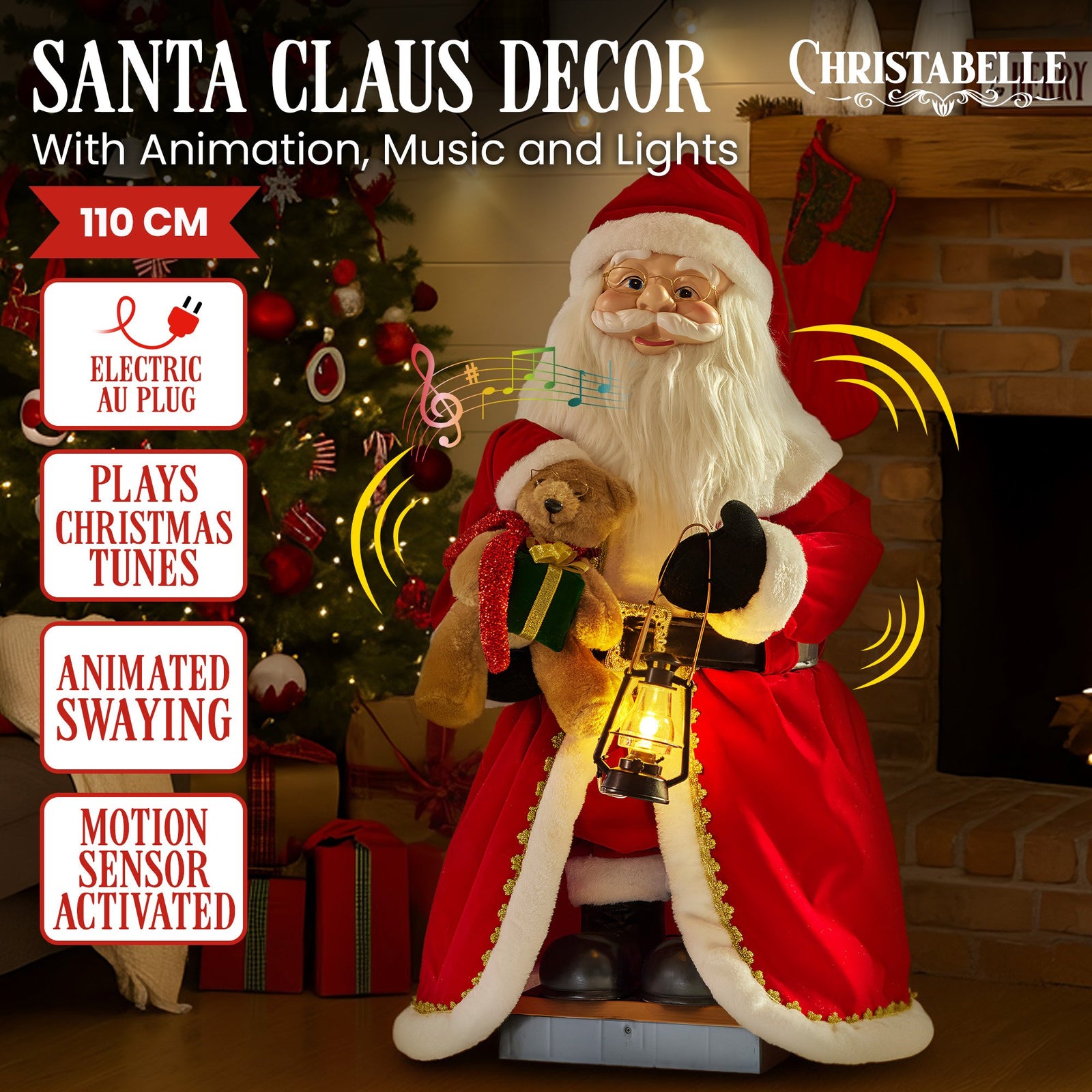 Christabelle 1.1m Musical Led Animated Christmas Santa Claus Lantern Decoration
