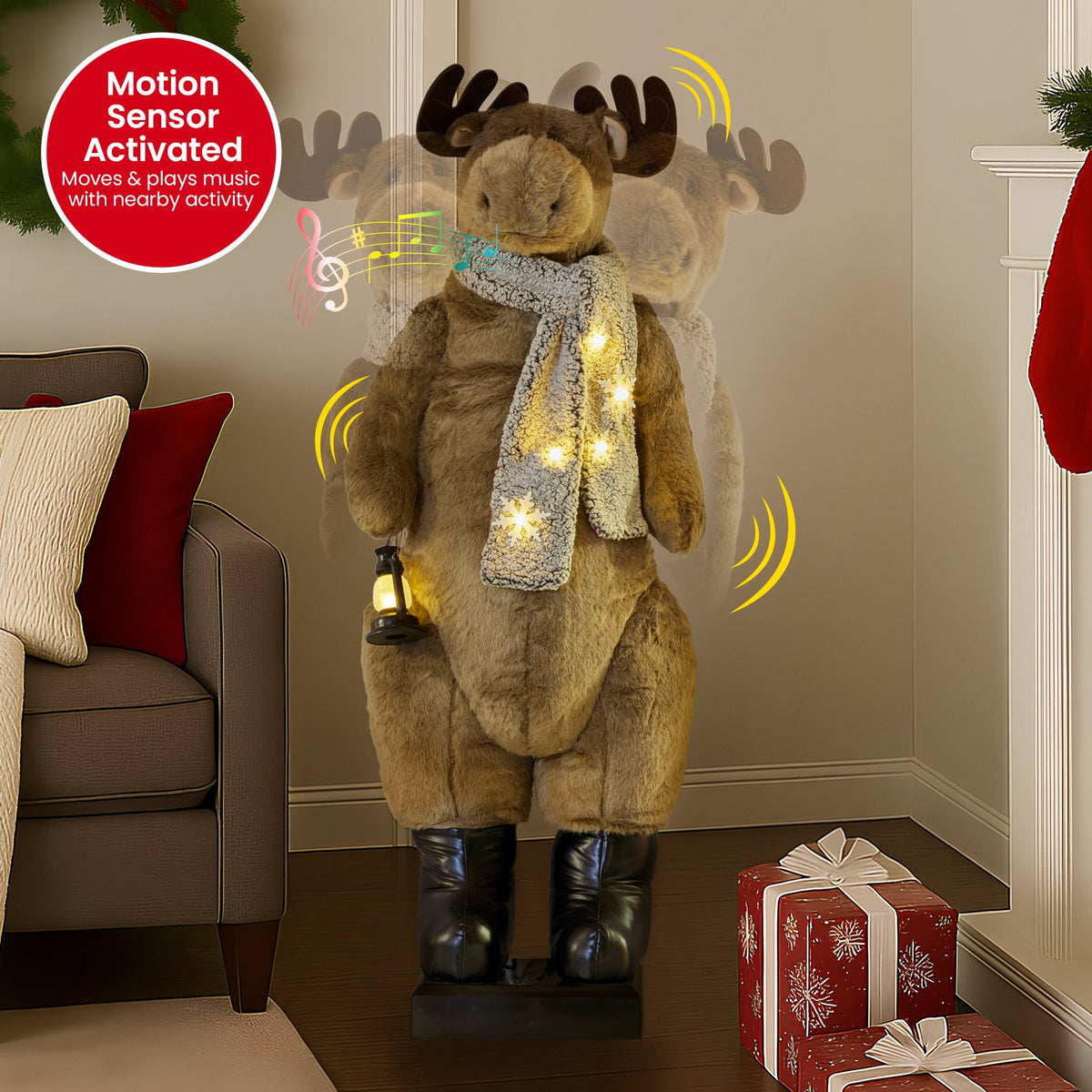 Christabelle 1.5m Musical LED Animated Christmas Moose Decoration Light-Up Lantern Ornament