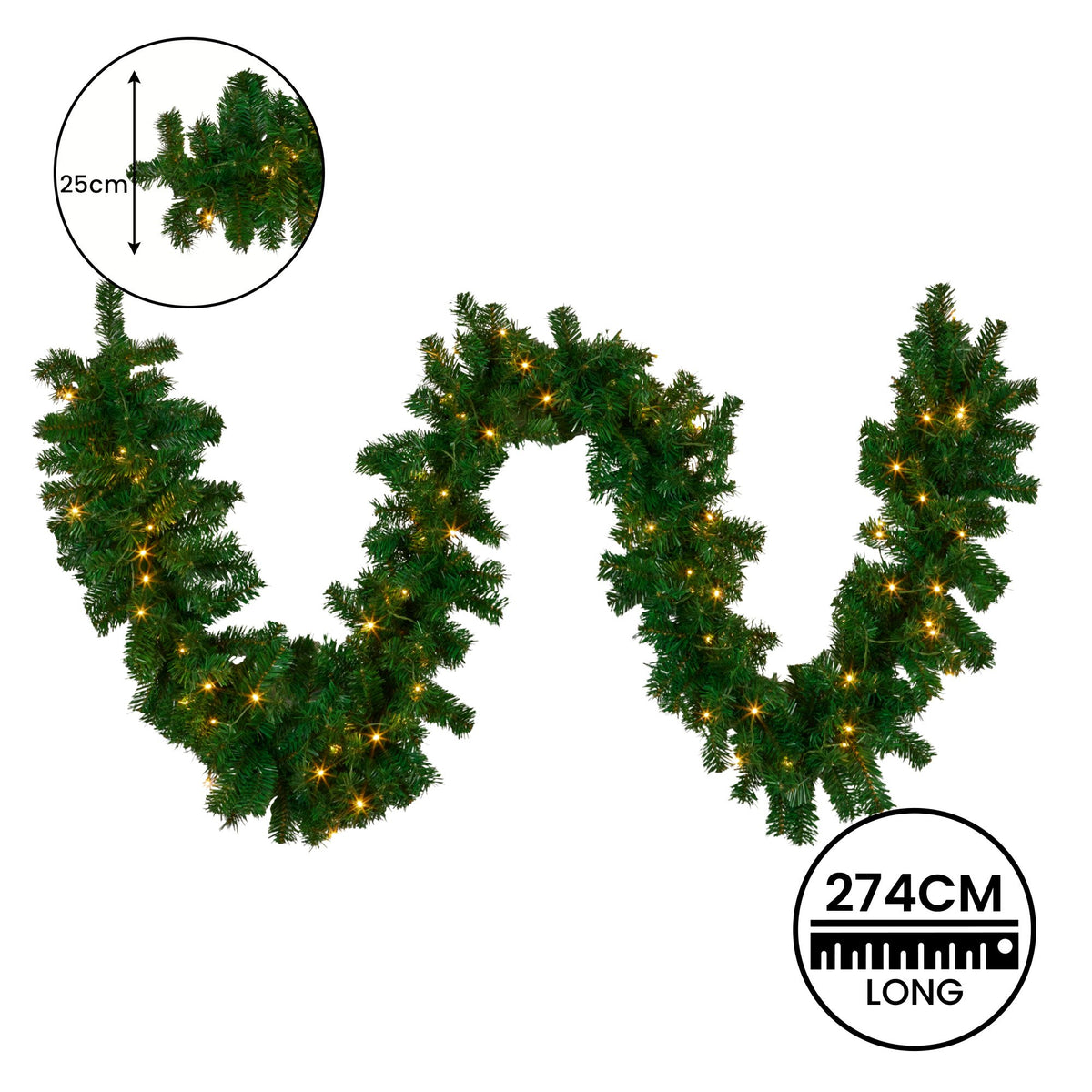 Christabelle 274cm Chadwick Green Pre-Lit Christmas Garland