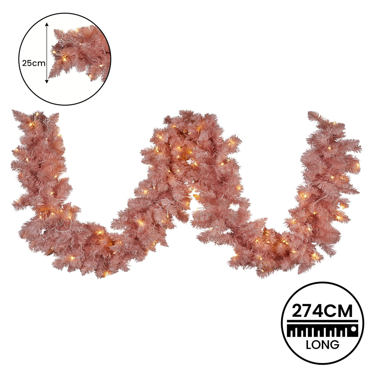 Christabelle 274cm Pretty In Pink Christmas Garland With Led Lights