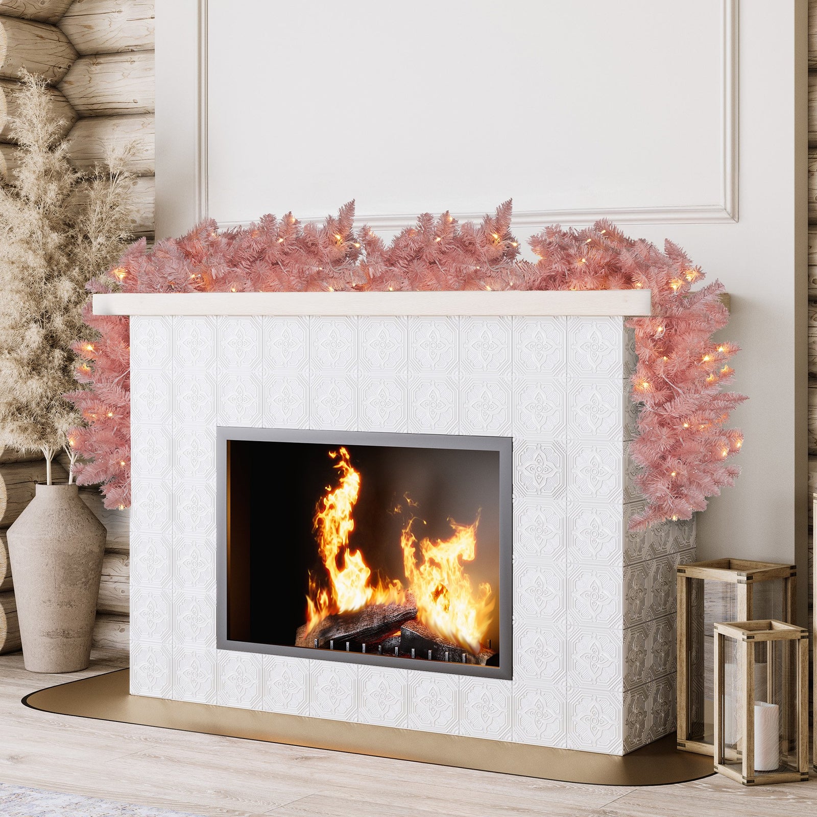 Christabelle 274cm Pretty In Pink Christmas Garland With Led Lights