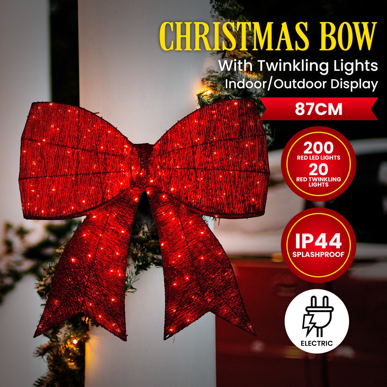 Christabelle 91cm Christmas Display Bow With Led And Twinkle Lights Festive Decoration