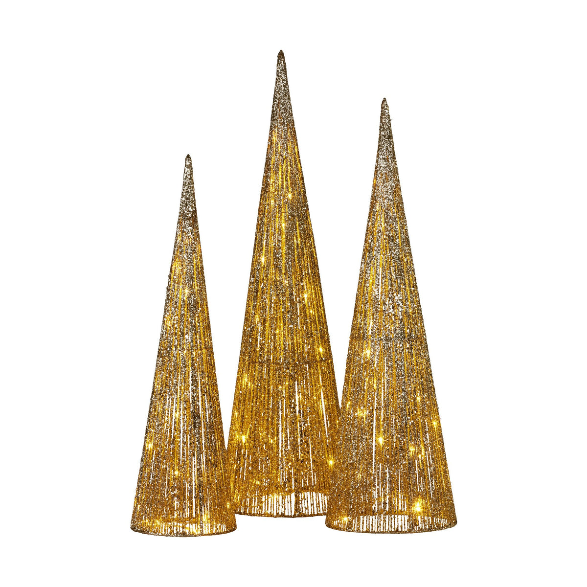Christabelle Pre-lit Gold Cone Christmas Trees Set Of 3 Warm White Led Lights