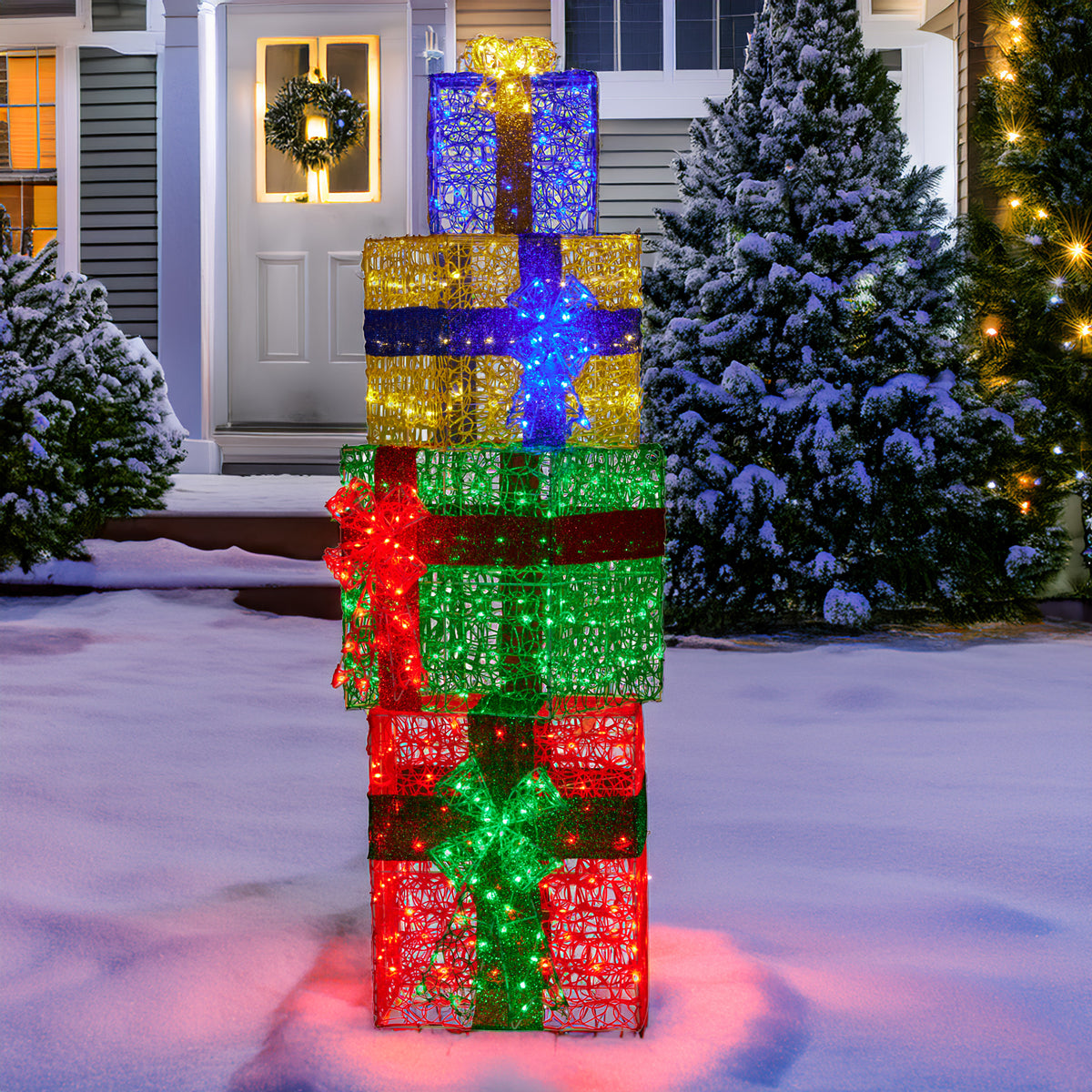 Christabelle 190cm 4-piece Gift Stack Box Christmas Decor Bows Led Lights Xmas