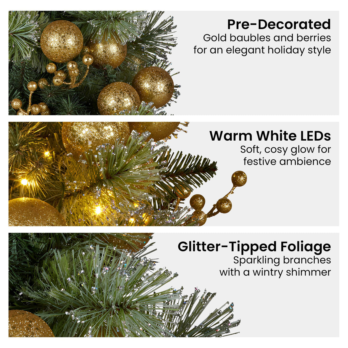 Christabelle 61cm Christmas Wreath Battery-operated Warm White Light Gold Bauble