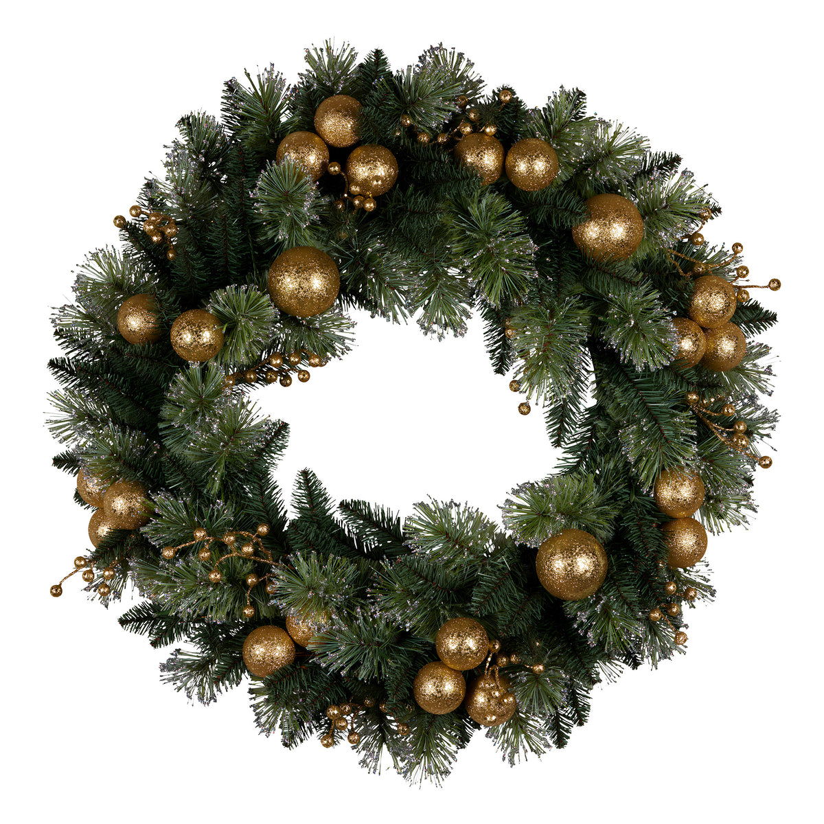 Christabelle 61cm Battery-operated Christmas Wreath Glittery Gold Pine