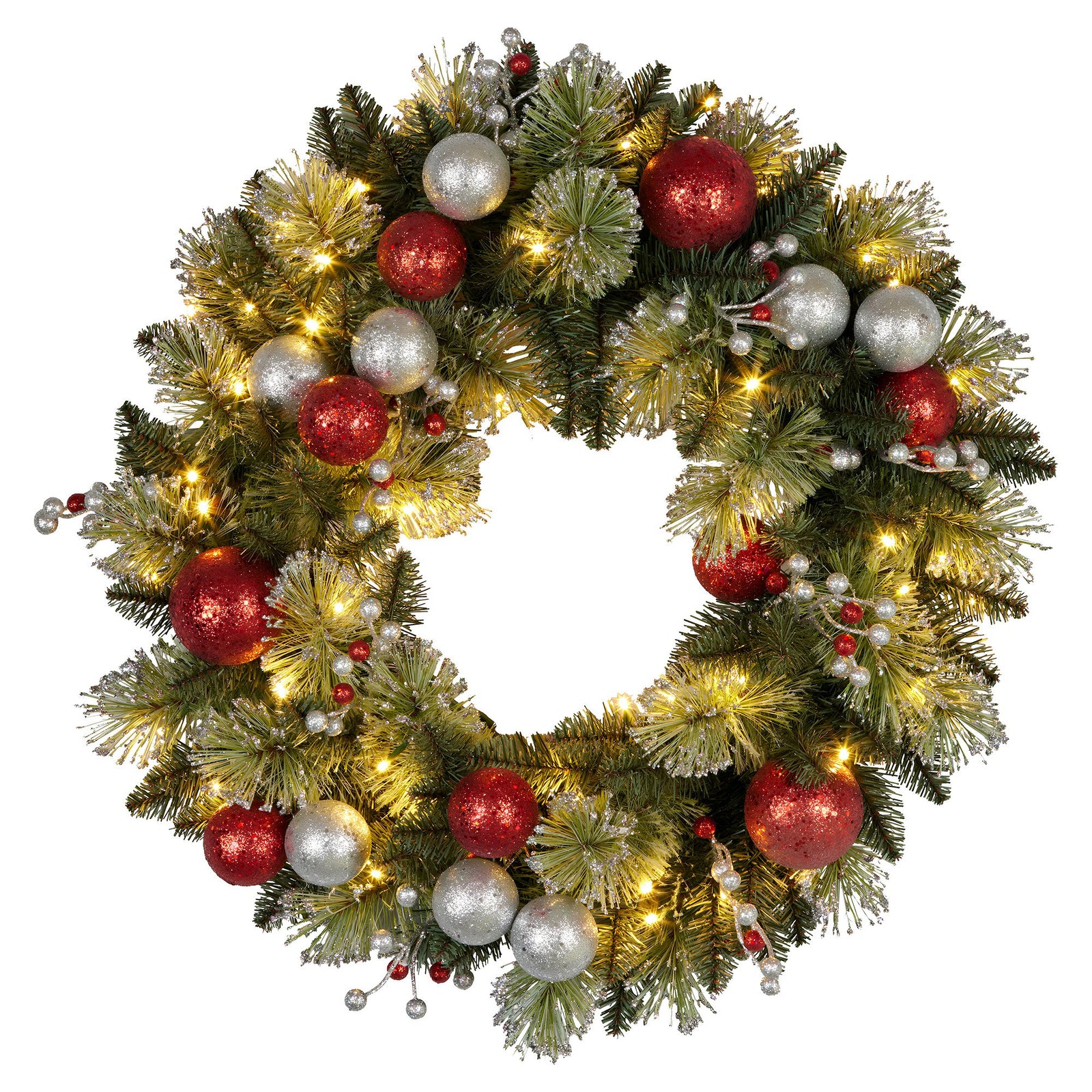 Christabelle 61cm Pre-lit Christmas Wreath Jingle Bells Battery-operated Baubles