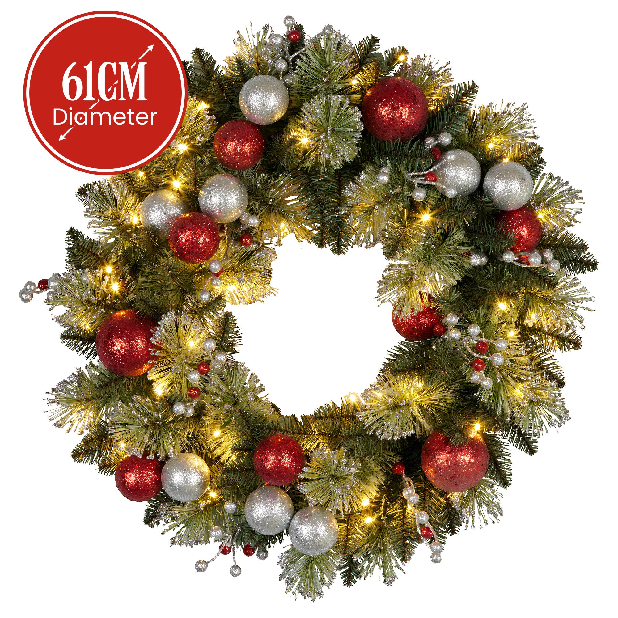 Christabelle 61cm Pre-lit Christmas Wreath Jingle Bells Battery-operated Baubles