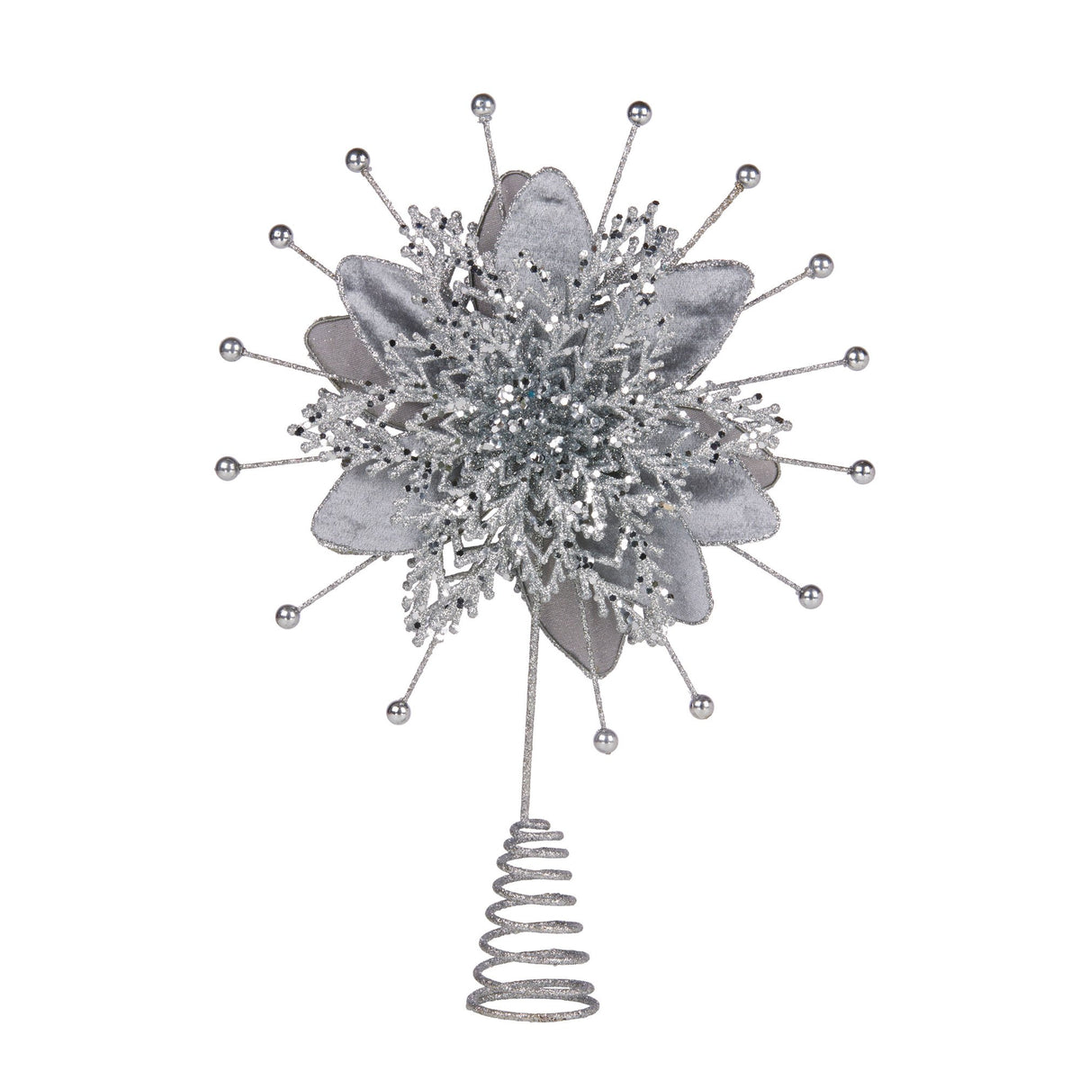 Christabelle Christmas Tree Topper Poinsettia Decoration Ornament Silver Petals