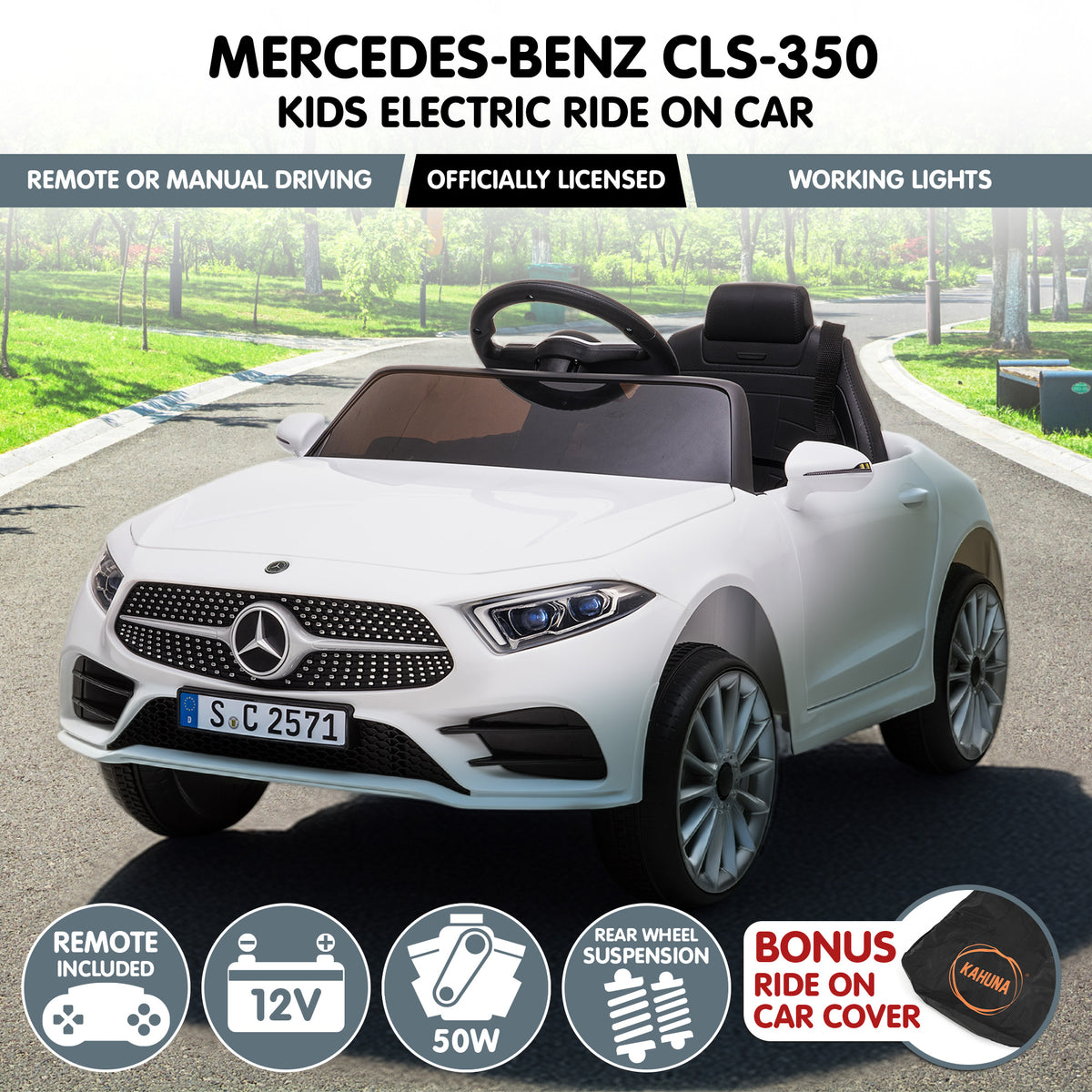Kahuna Mercedes Benz CLS 350 Kids Electric Ride On Car with Remote Control - White