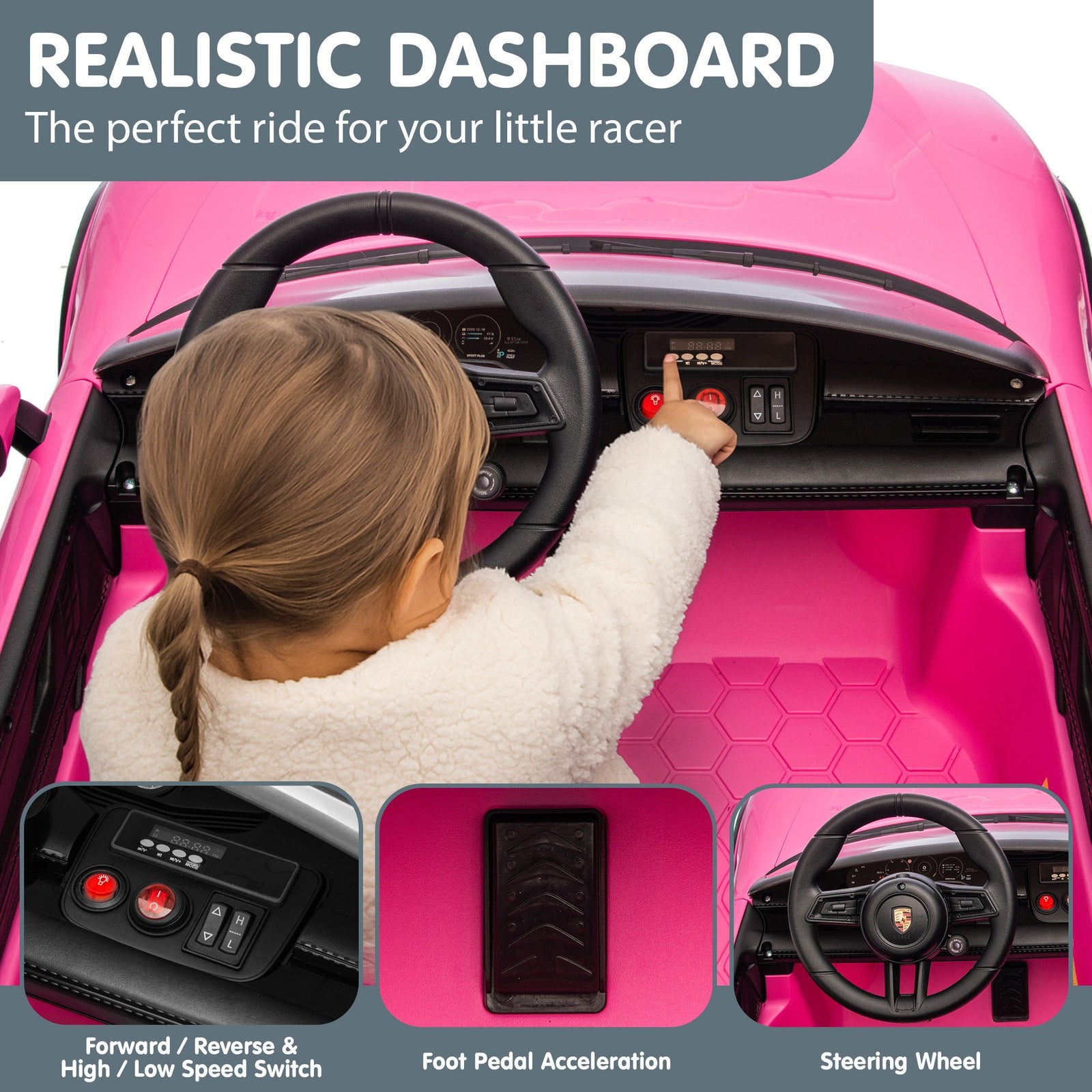 Kahuna Porsche Taycan Turbo S Kids Electric Ride On Car w/Remote Control 90W Four Wheel Suspension 2 Seater w/Seat Belt