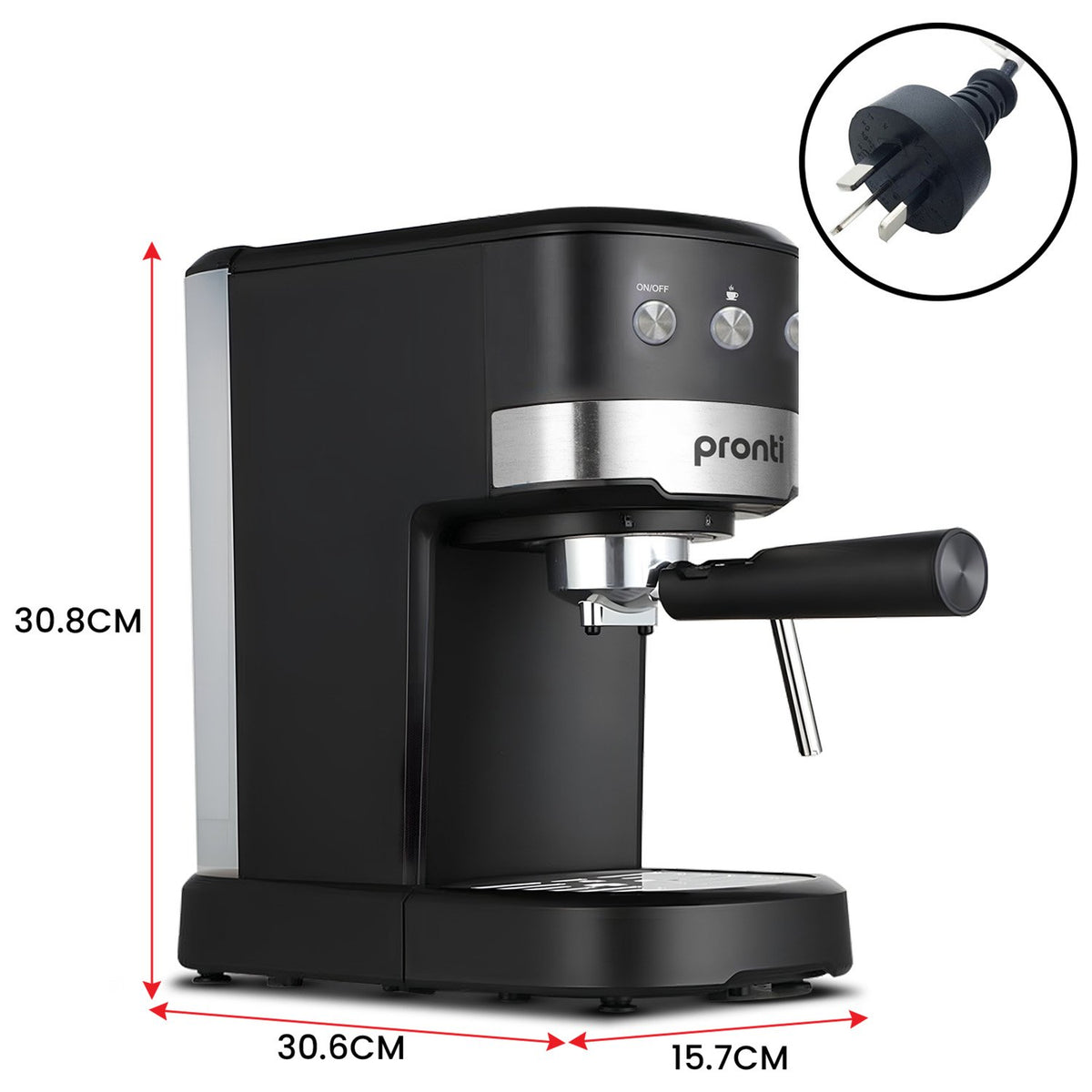 Pronti CM-850D Coffee Machine 20 Bar Espresso Maker with Milk Frother and 1.25L Tank
