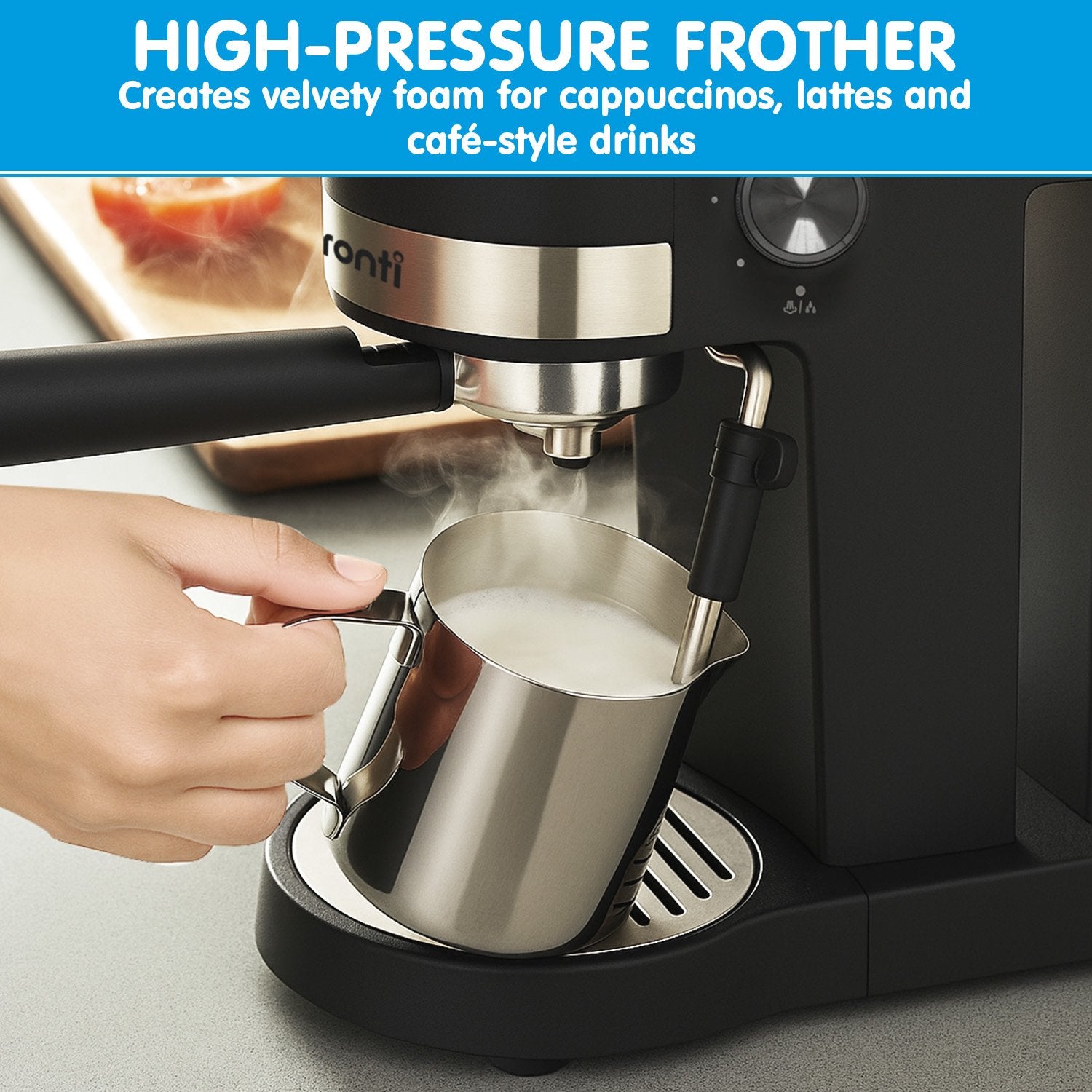 Pronti CM-850D Coffee Machine 20 Bar Espresso Maker with Milk Frother and 1.25L Tank