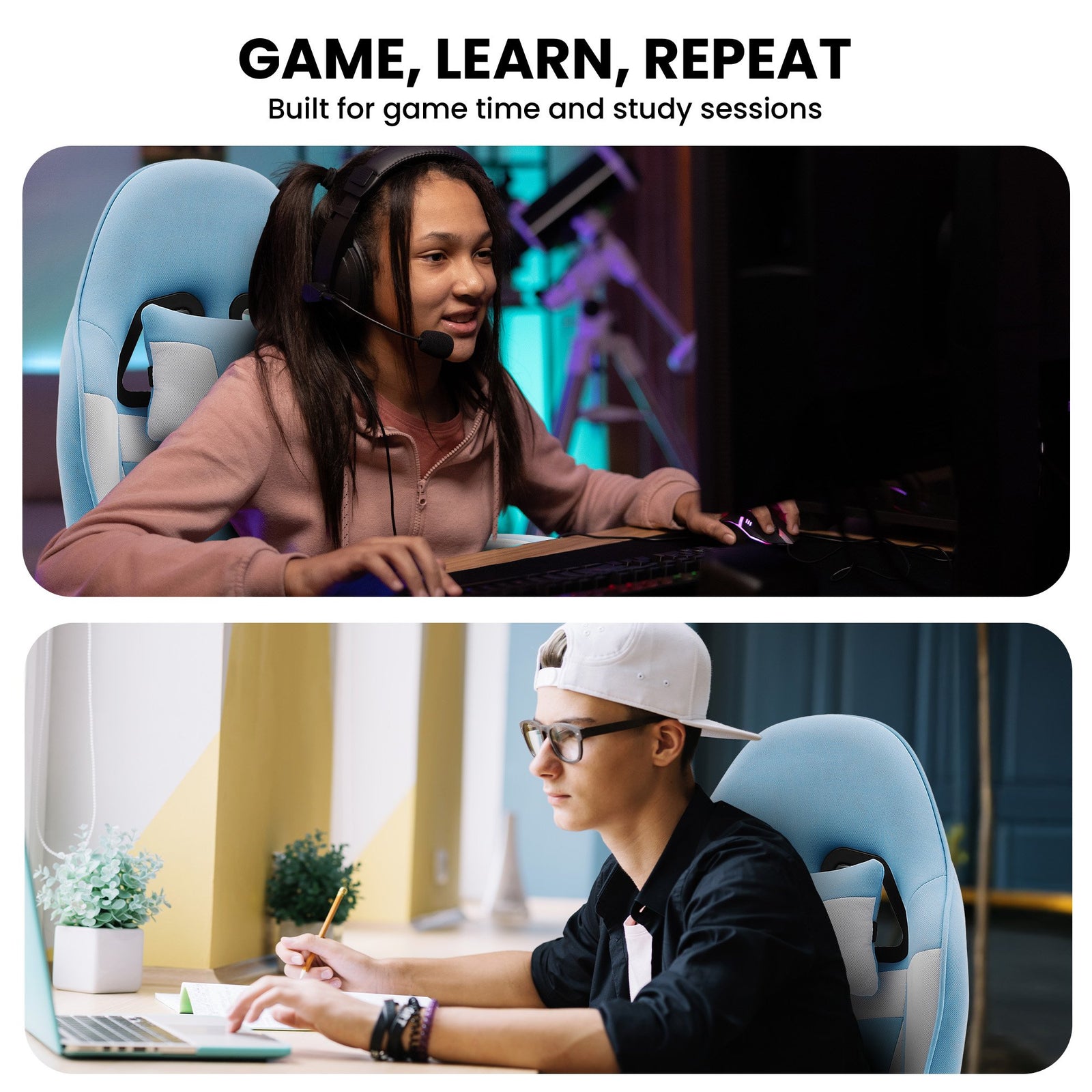 Sarantino Antre Kids Study Gaming Chair in Black and White Office Adjustable Height Chair