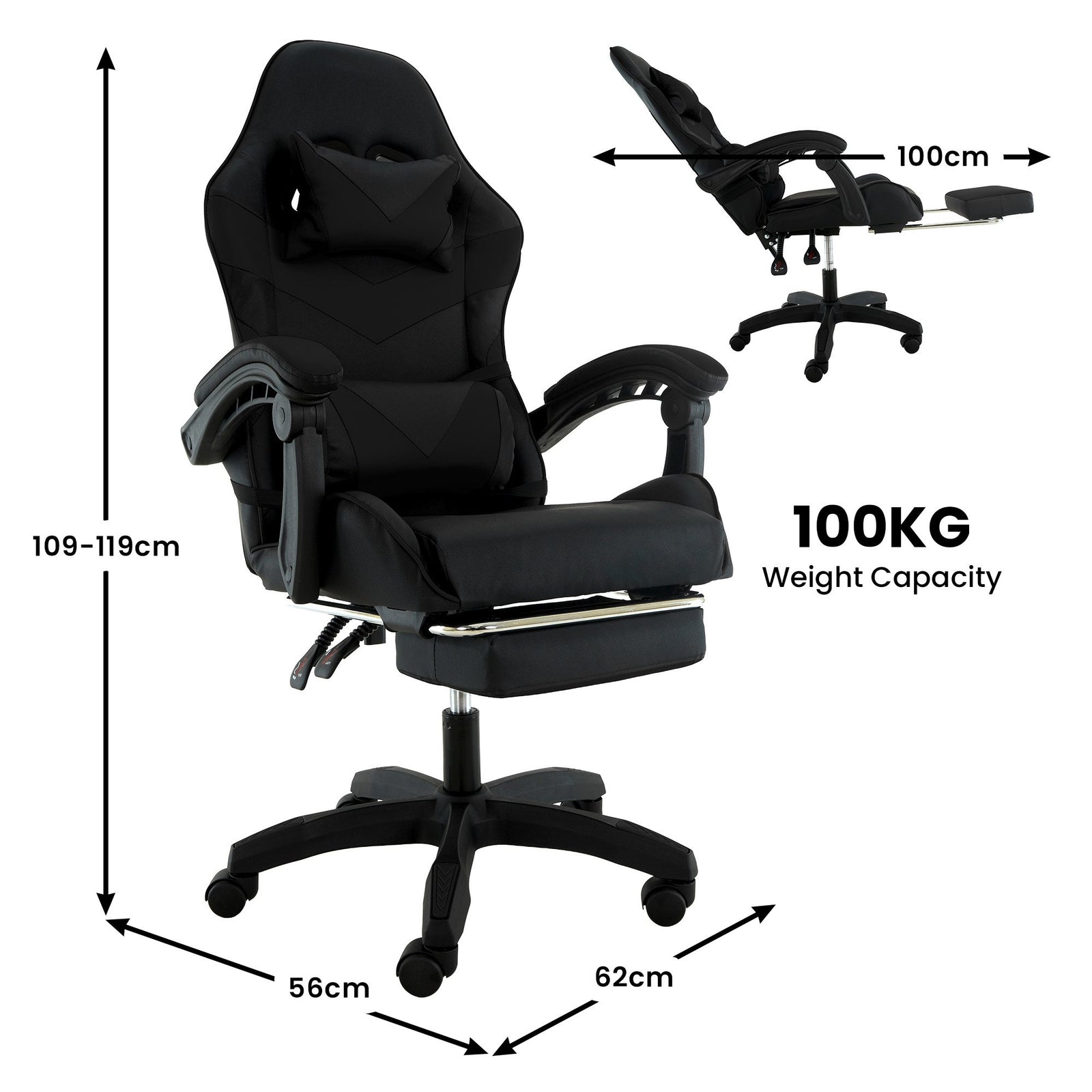 Sarantino Cueva Reclining High Back Office Gaming Chair Black Retractable Footrest Computer Seat