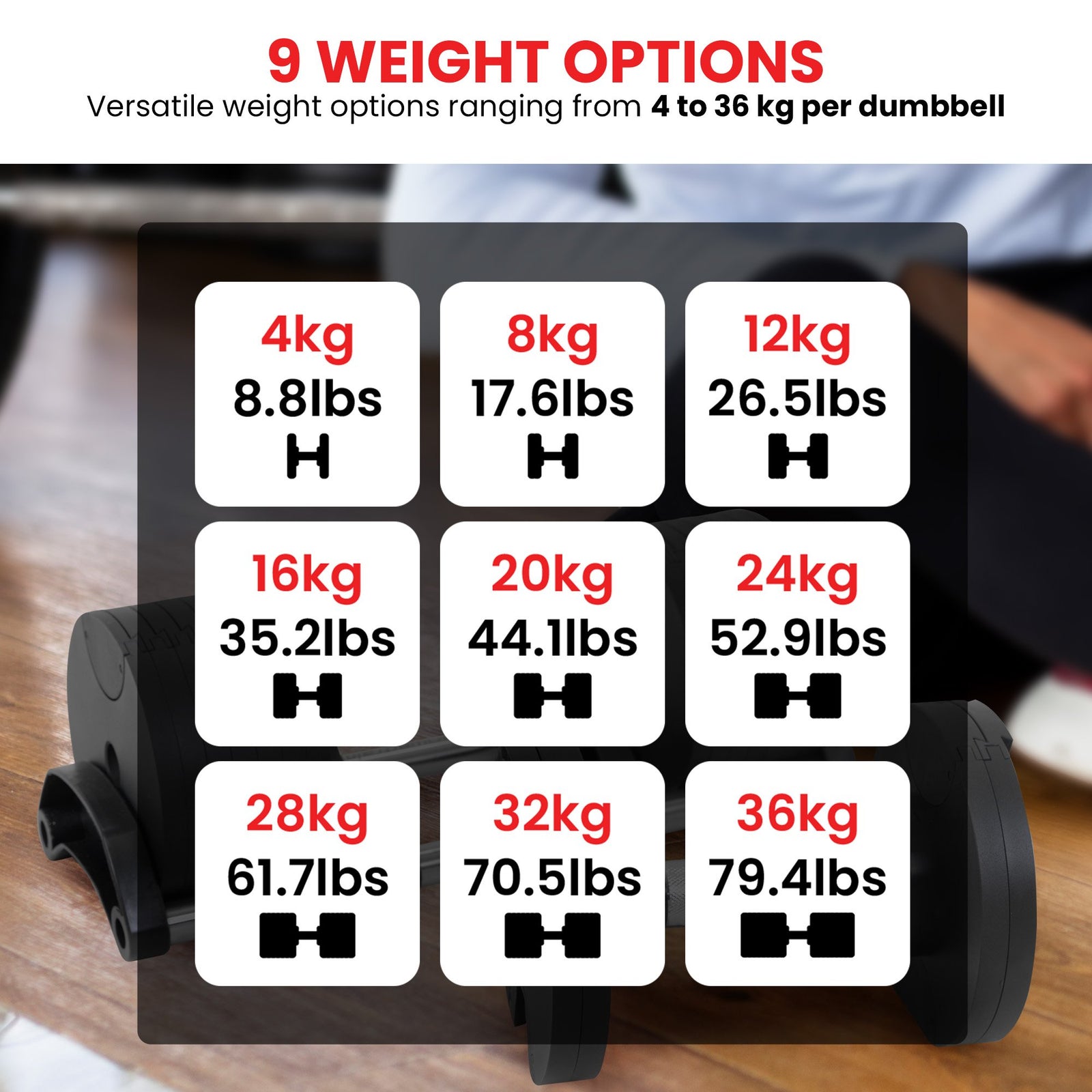 Powertrain Eon 2 x 36kg Dial-Up Adjustable Dumbbell Home Gym Weights