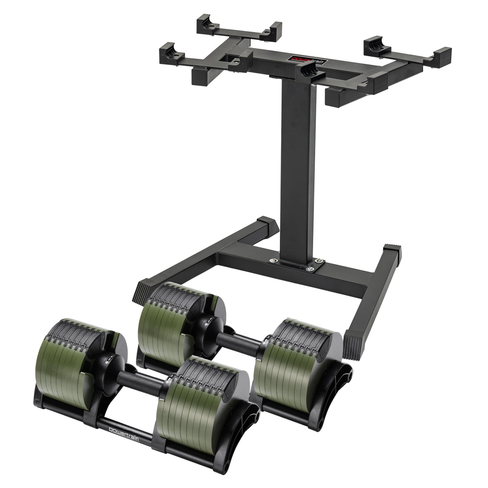 Powertrain Eon Dial-Up 90KG Adjustable Dumbbells Pair with Stand  - Green