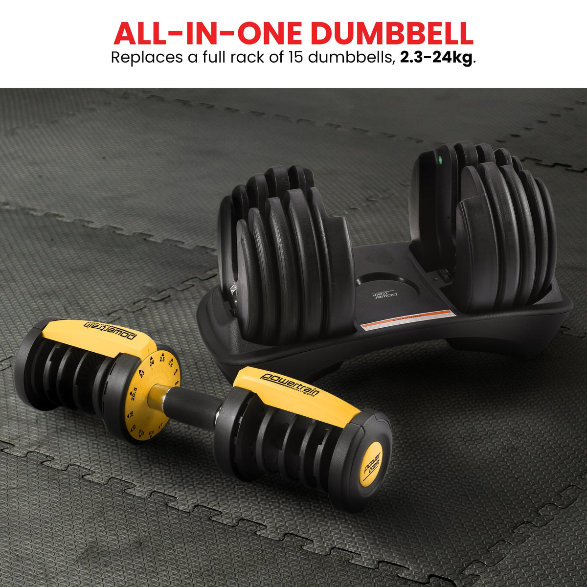 Powertrain 1x 24KG  Adjustable Home Gym Dumbbell - Gold