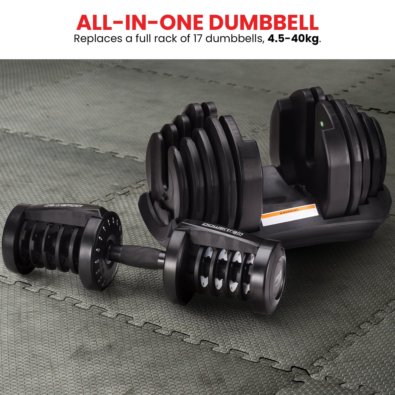 Powertrain2 x 40kg Powertrain Adjustable Dumbbells Home Gym Set