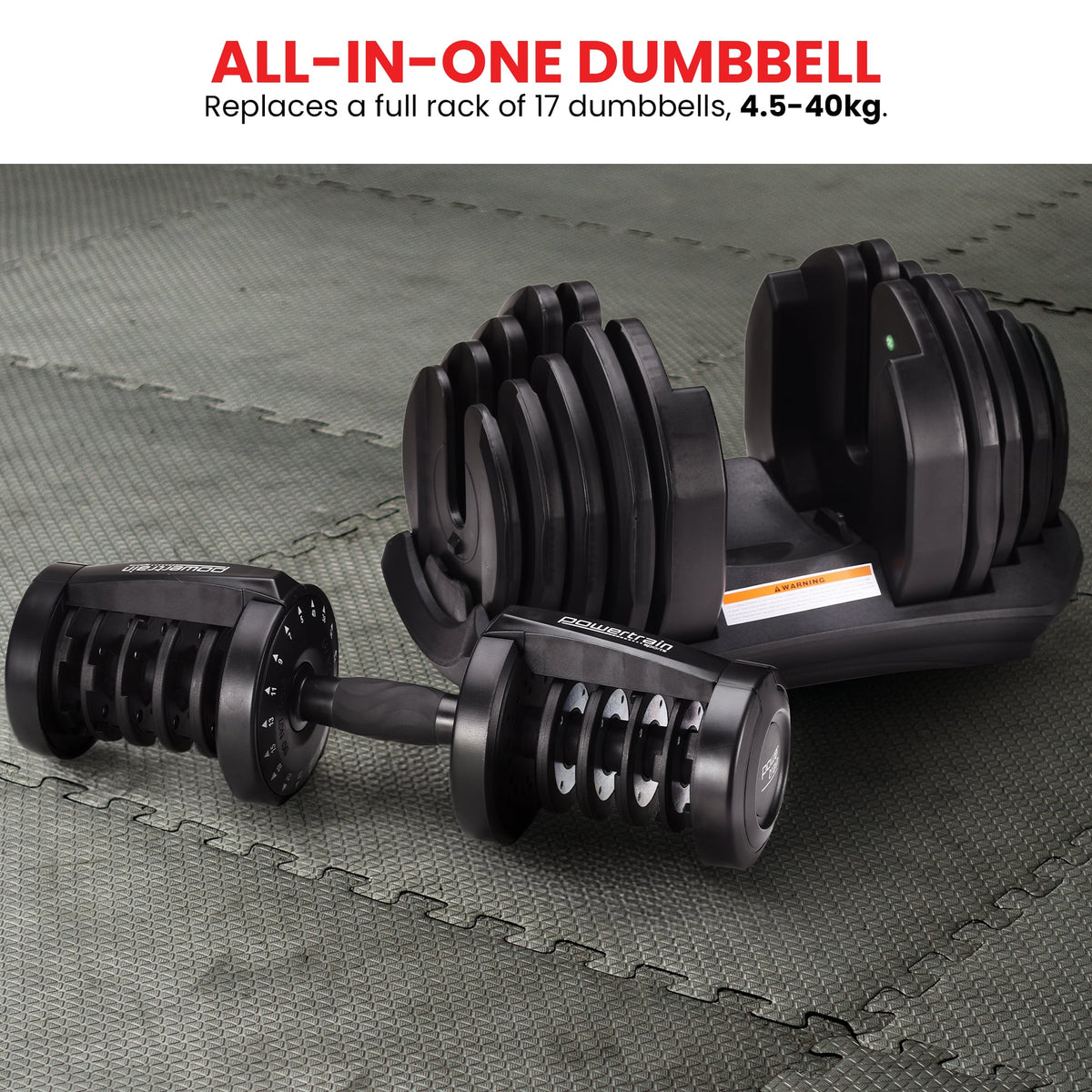 Powertrain 2x 40kg Powertrain Adjustable Dumbbells with Stand