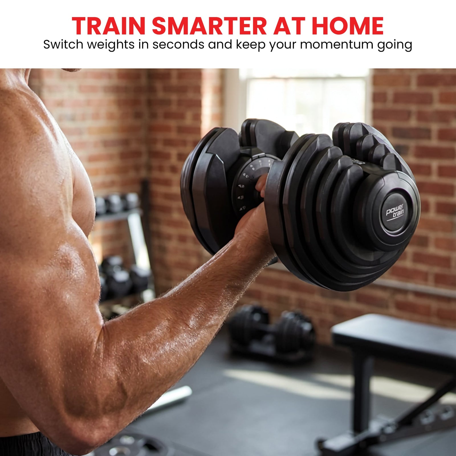 Powertrain 2x 40kg Powertrain Adjustable Dumbbells with Stand