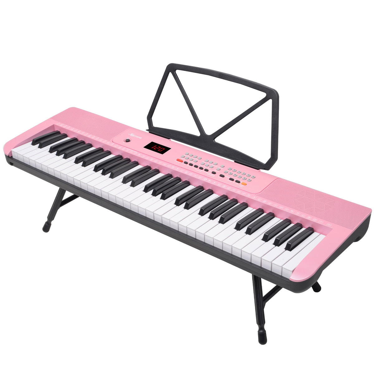 Karrera 61-Key Electronic Piano Keyboard with LED and Folding Stand in Pink CHJ-SD1
