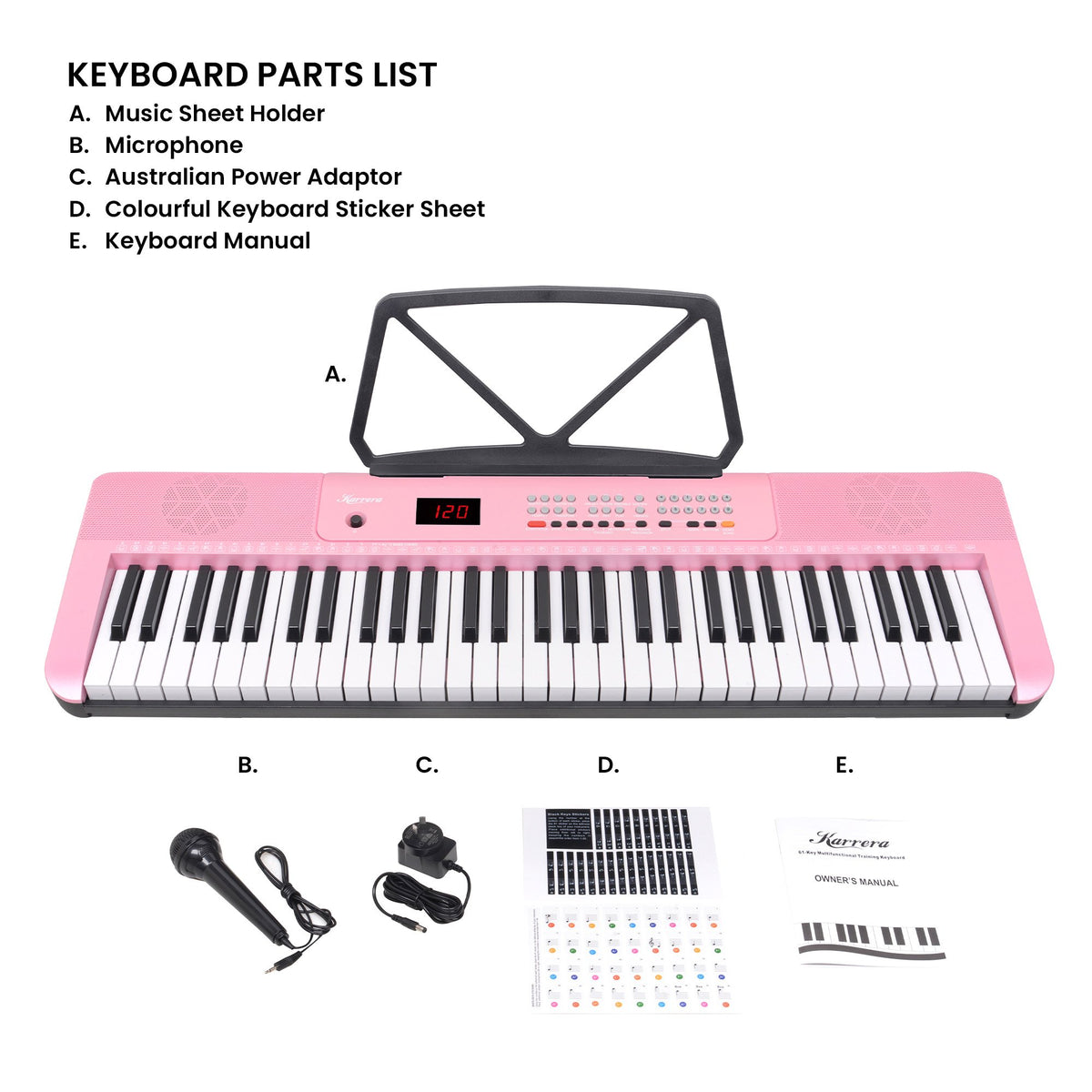 Karrera 61-Key Electronic Piano Keyboard with LED and Folding Stand in Pink CHJ-SD1