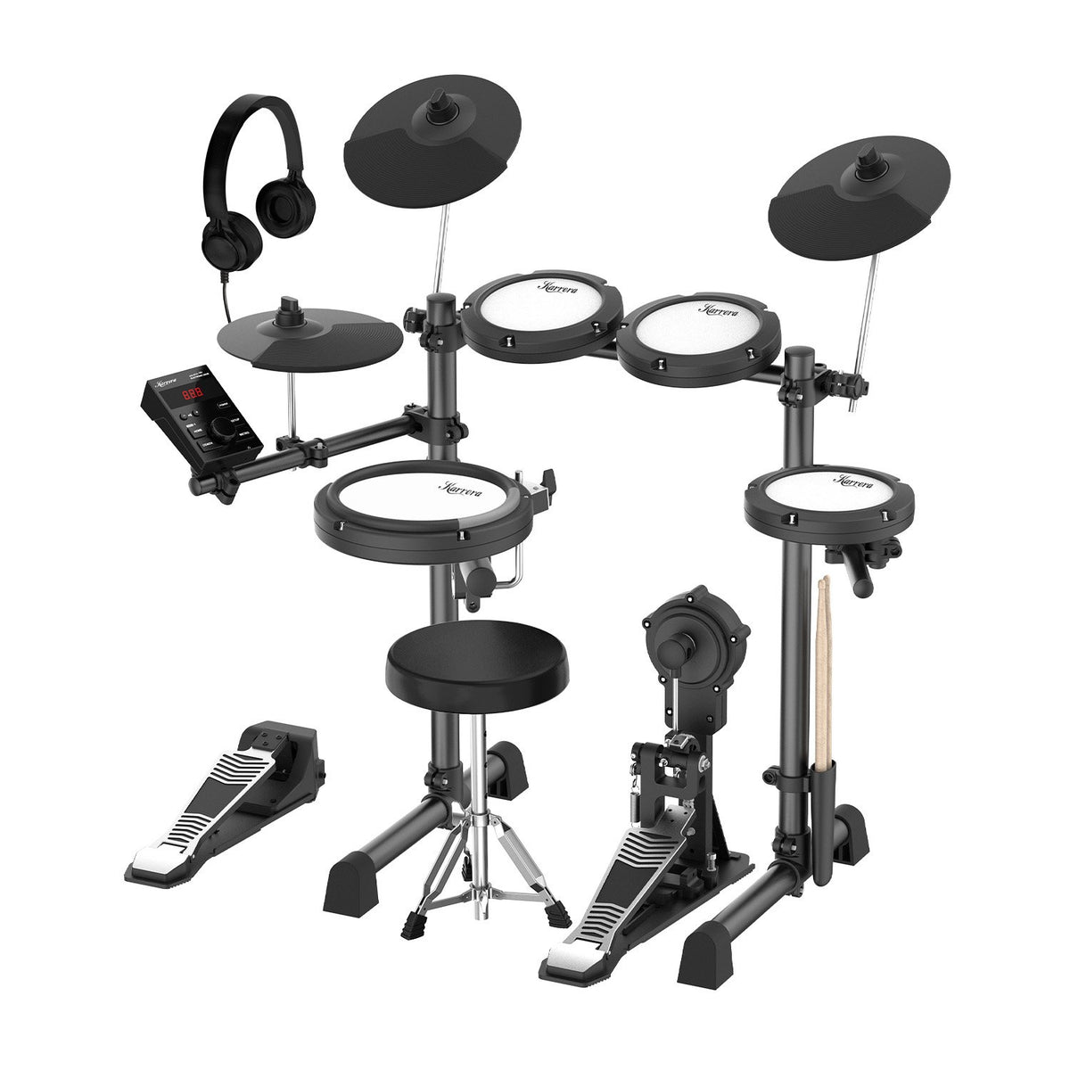 Karrera 18S Electronic Drum Kit Mesh Pads 8in Snare Bluetooth Sounds USB/MIDI Output Kick Pedals Drum Coach &amp; Metronome