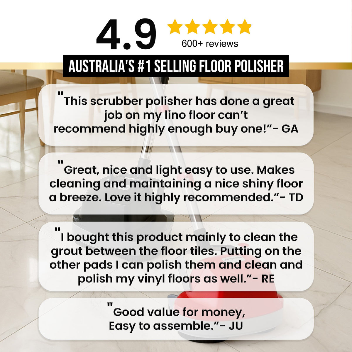 Kartrite Hauskeeper Gen2 5-in-1 Black Electric Floor Polisher Hard Waxer Buffer Scrubber Cleaner 240v With Twin Rotating Brushes 6m Power Cord