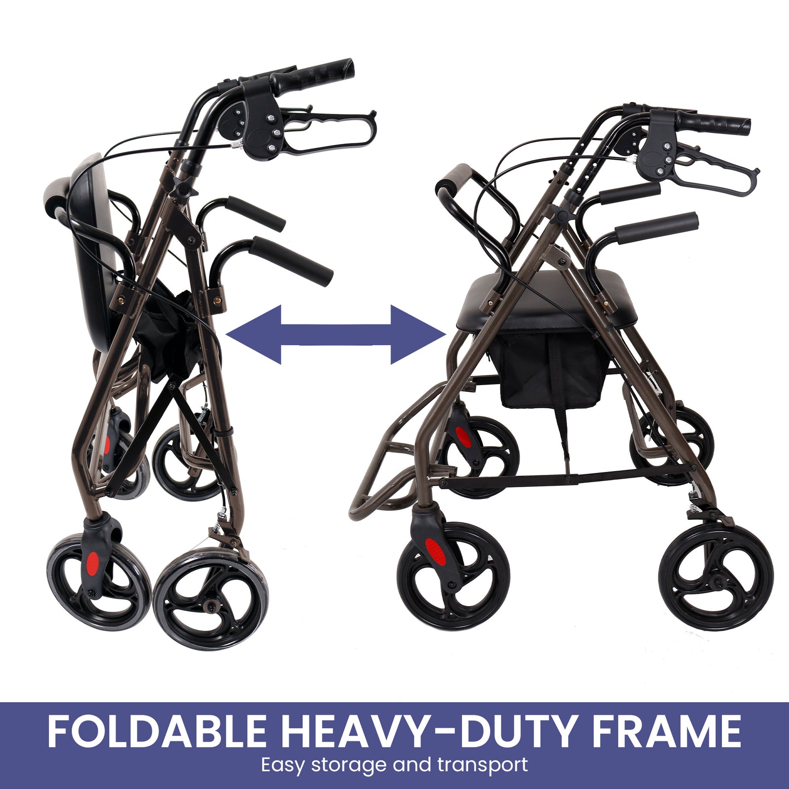 Orthonica Foldable Steel Frame Rollator Walker Lightweight Mobility Aid in Grey