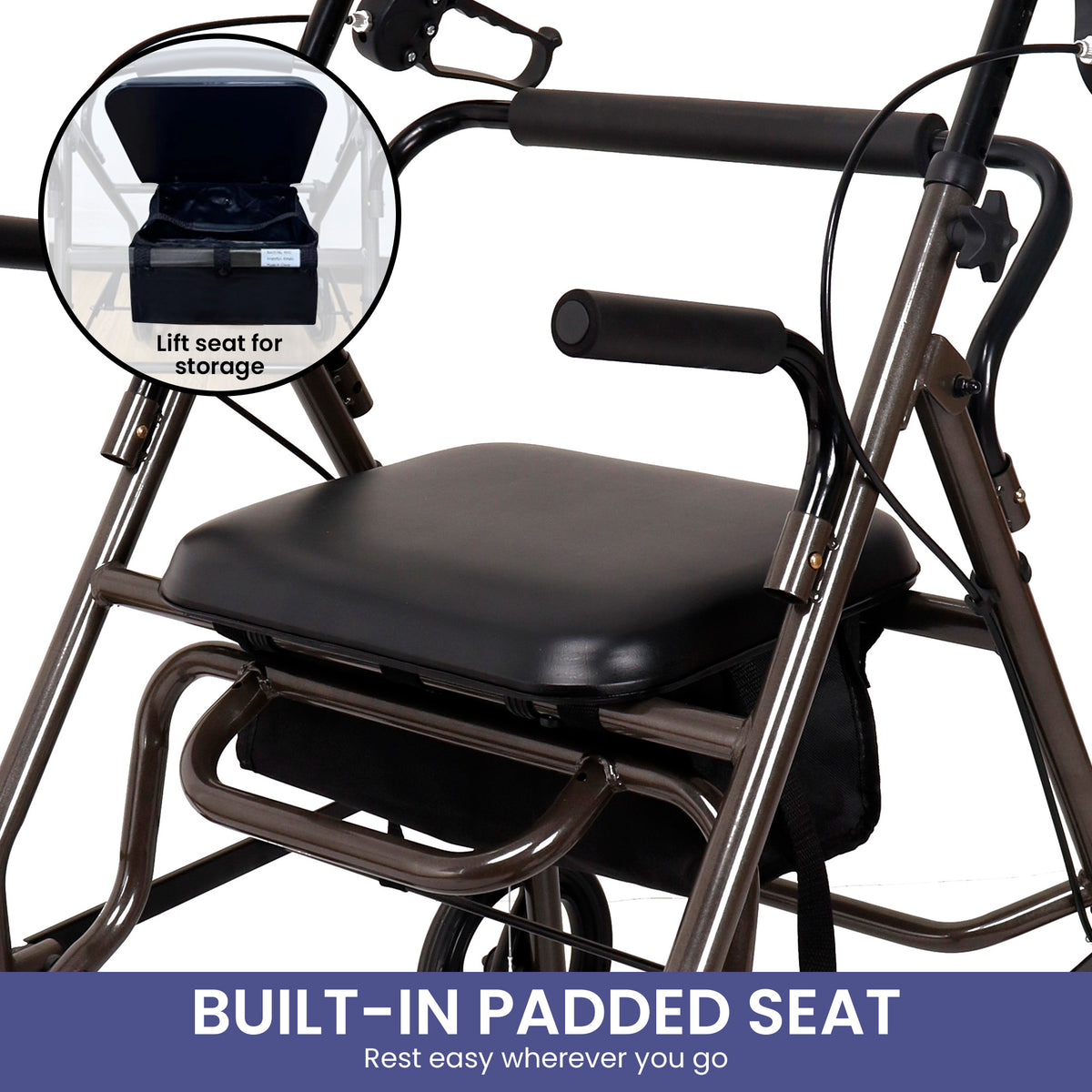 Orthonica Foldable Steel Frame Rollator Walker Lightweight Mobility Aid in Grey