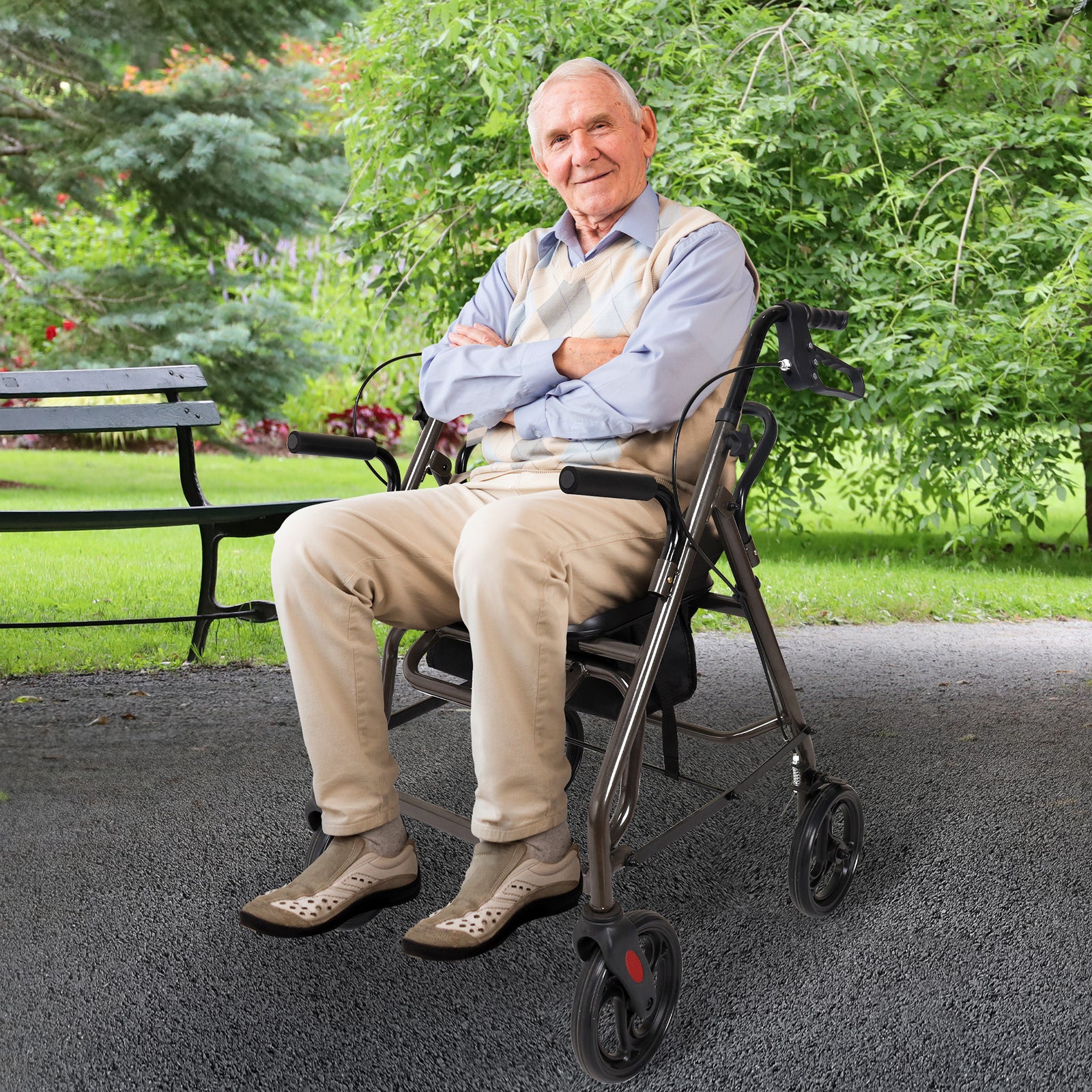 Orthonica Foldable Steel Frame Rollator Walker Lightweight Mobility Aid in Grey