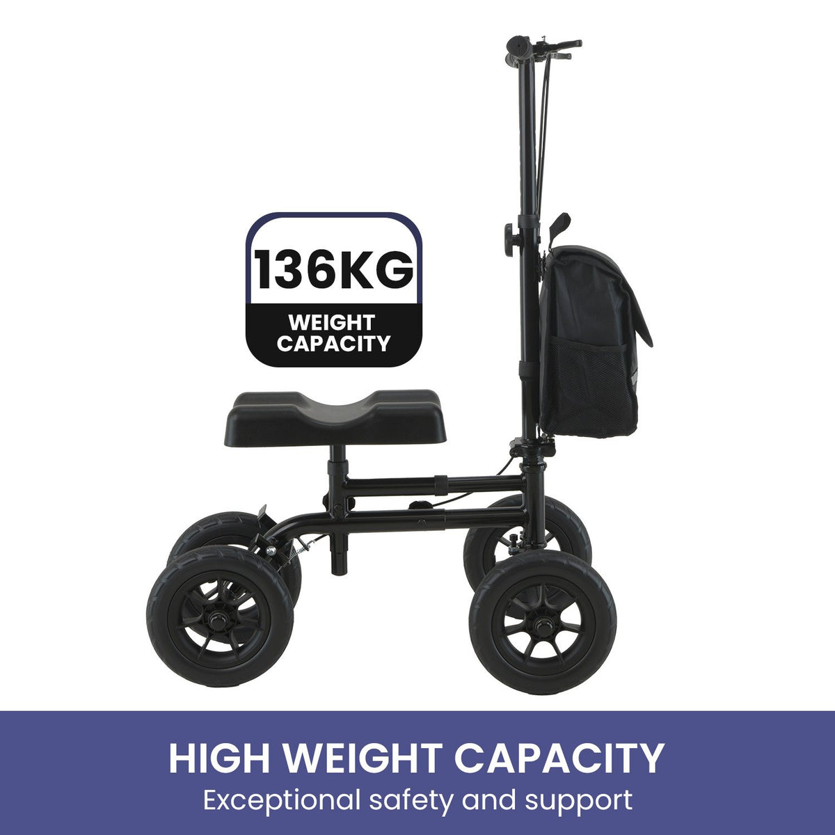 Orthonica Mobility Steel Knee Scooter Walker Steerable Ergonomic Foldable Scooter 10-inch Wheels Height Adjustable Steel Frame 136kg Weight Capacity