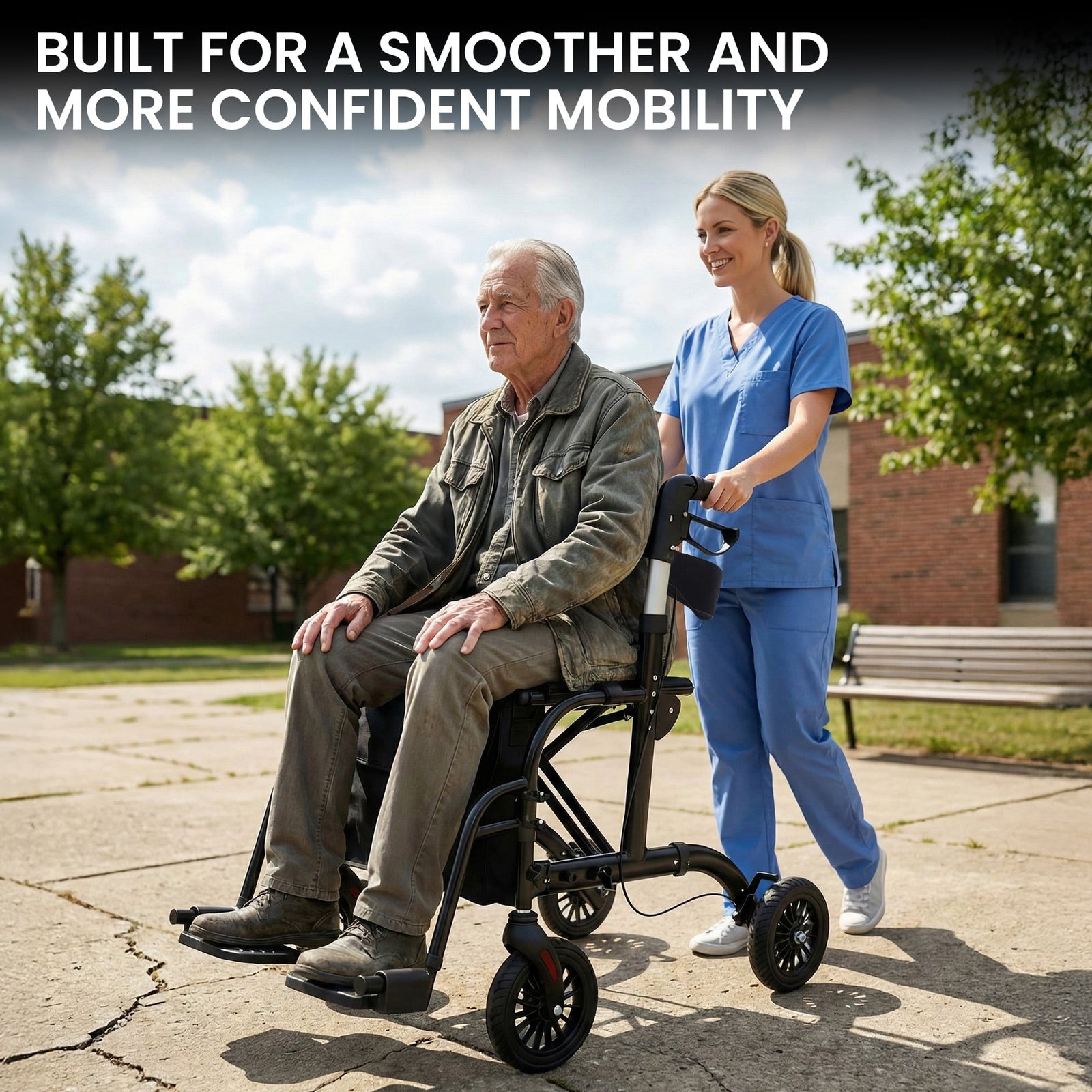 Orthonica Aluminium 2-in-1 Rollator Wheelchair with Foldable Frame – Black & Silver