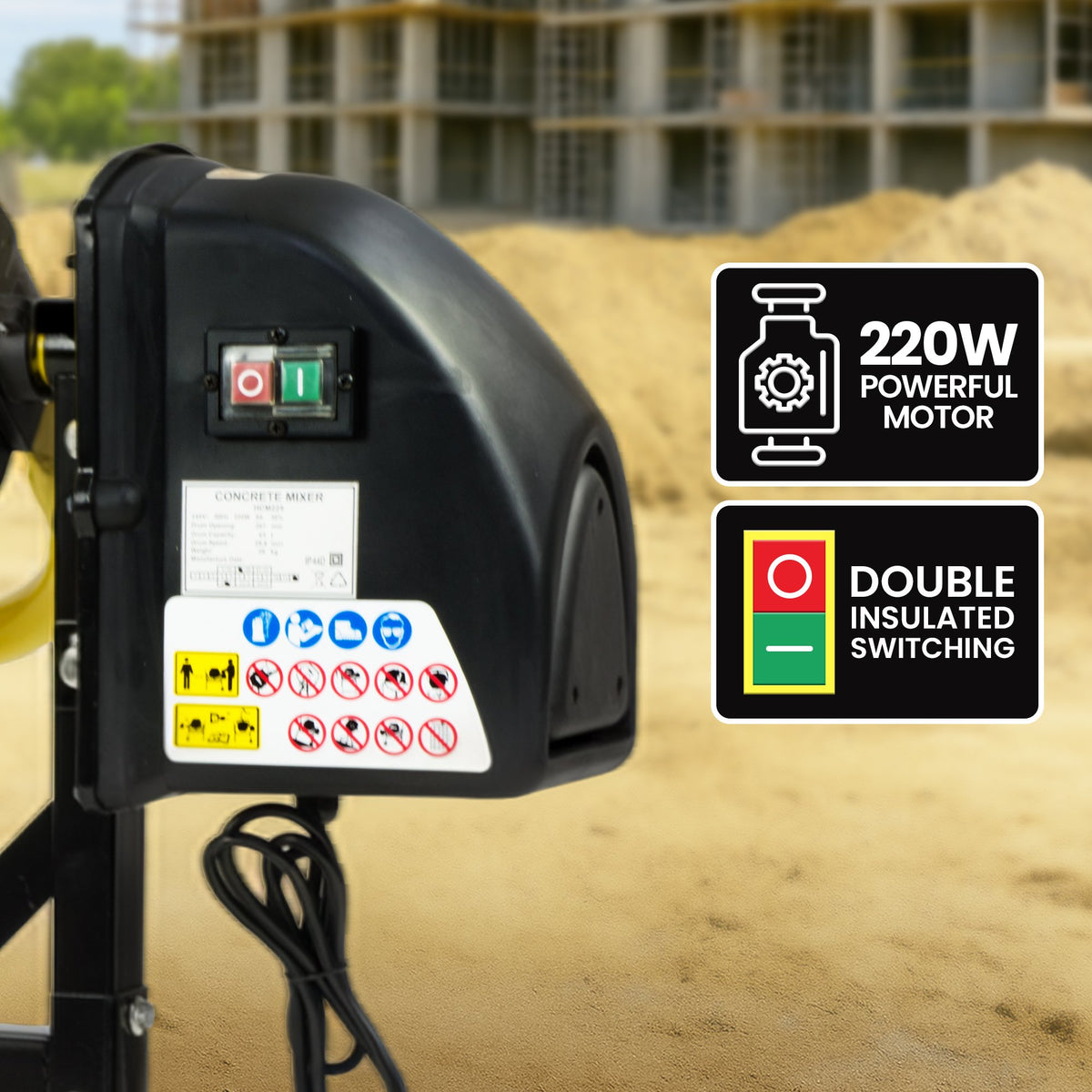 Kartrite Portable 63L Cement Concrete Mixer Dual Mix Blades & Tipper Lock 220W