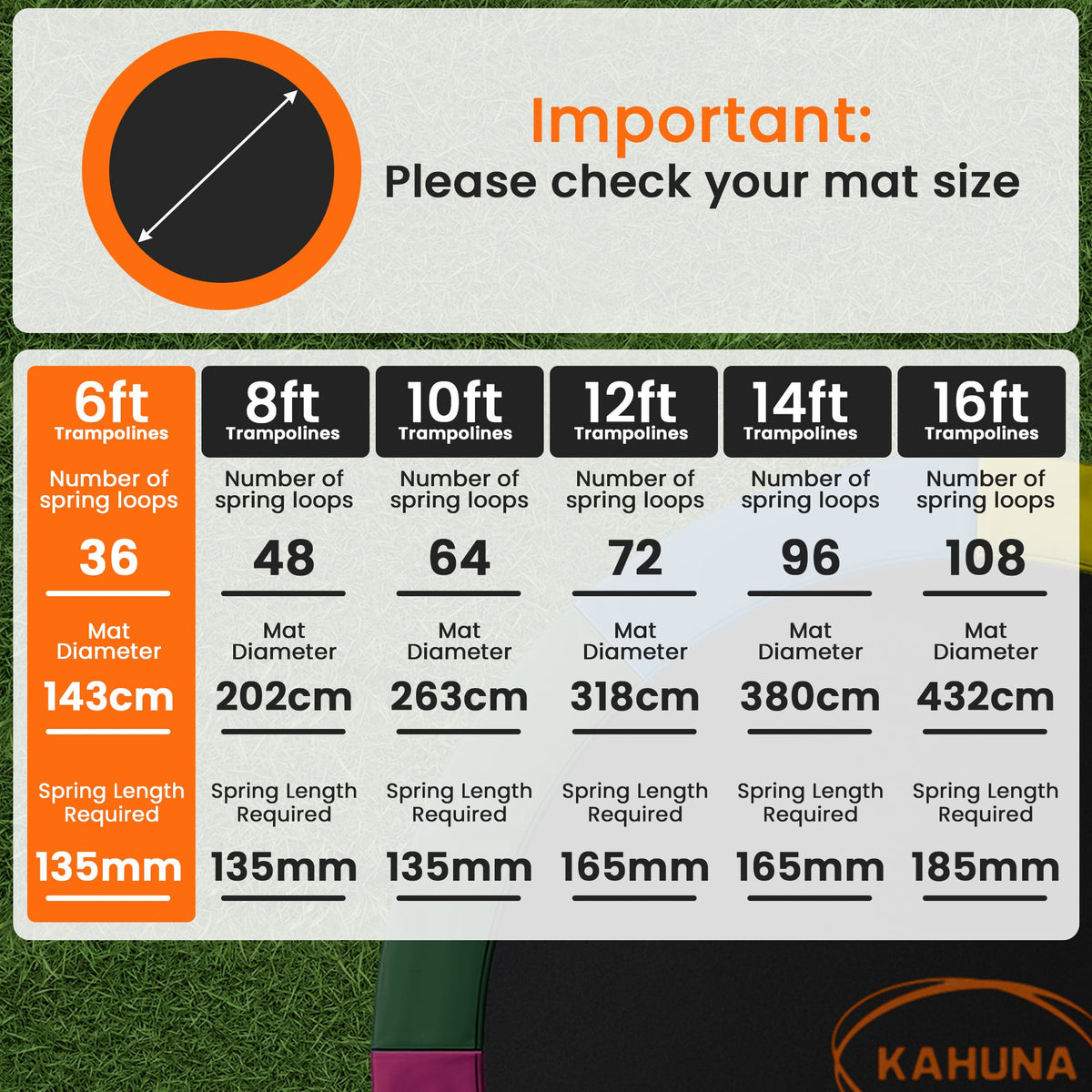 Kahuna 6ft Trampoline Replacememnt Safety Pad Cover and Spring Jumping Bounce Mat Orange
