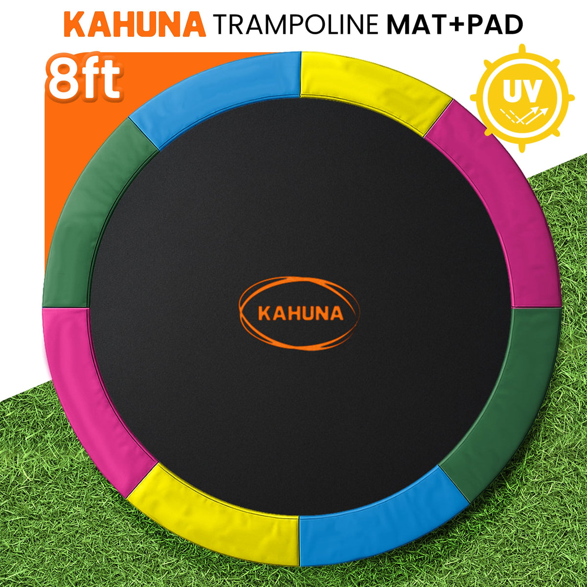 Kahuna 8ft Replacement Trampoline Safety Pad Cover and Jumping Spring Mat - Rainbow